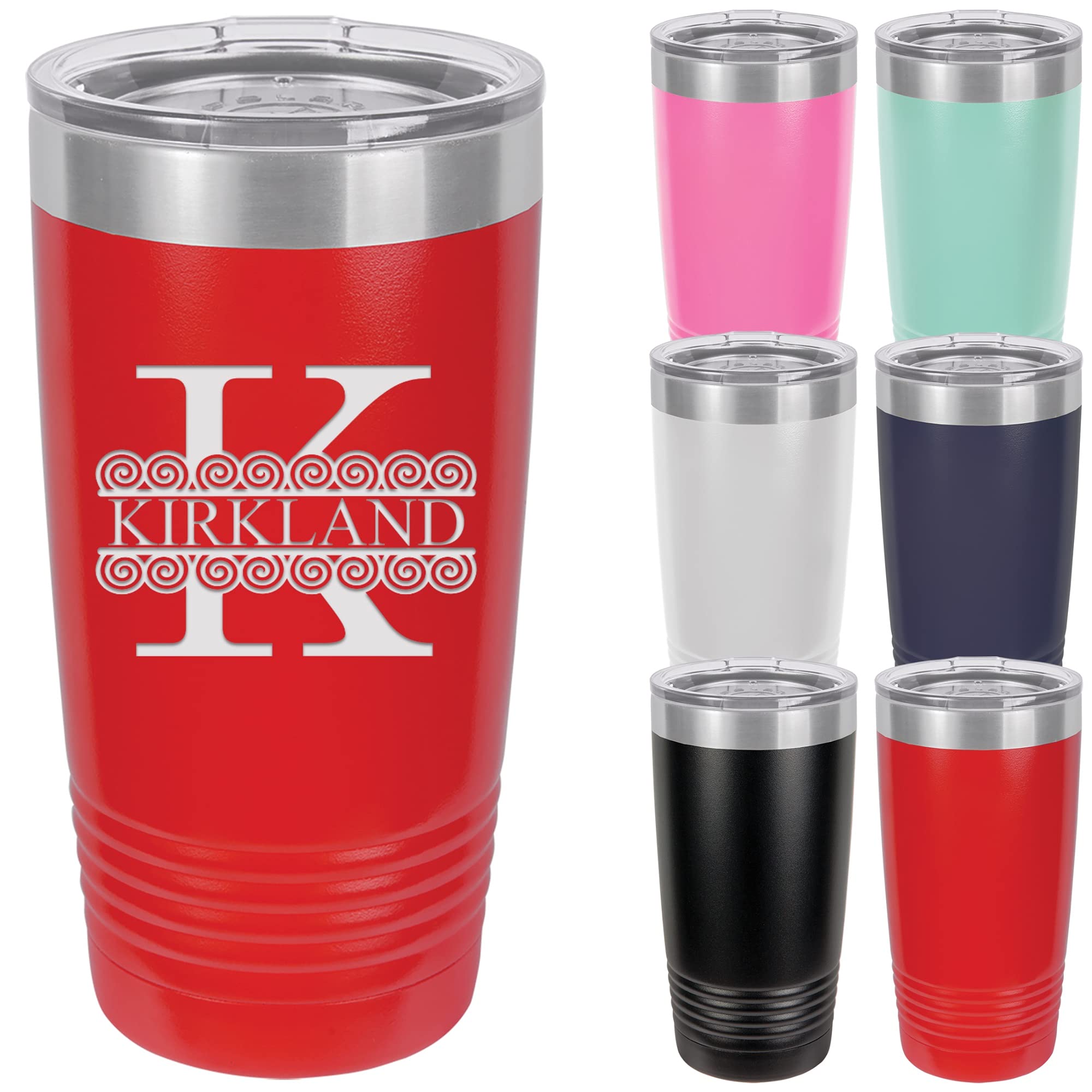 Personalized Monogram Stainless Steel Tumbler with Lid - 20oz Powder Coated Travel Mug, Custom Engraved Gift for Birthday, Wedding, Anniversary (Him & Her) - Perfect for Coffee, Tea & Cold Drinks at Home, Office or Gym