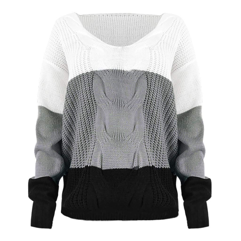 WUAI Women's Casual V-Neck Off Shoulder Ribbed Cable Knit Pullover Sweater - Loose Fit Tunic Jumper Top for Fall Winter (White, X-Large) | Perfect for Office, Date Night & Weekend Outfits