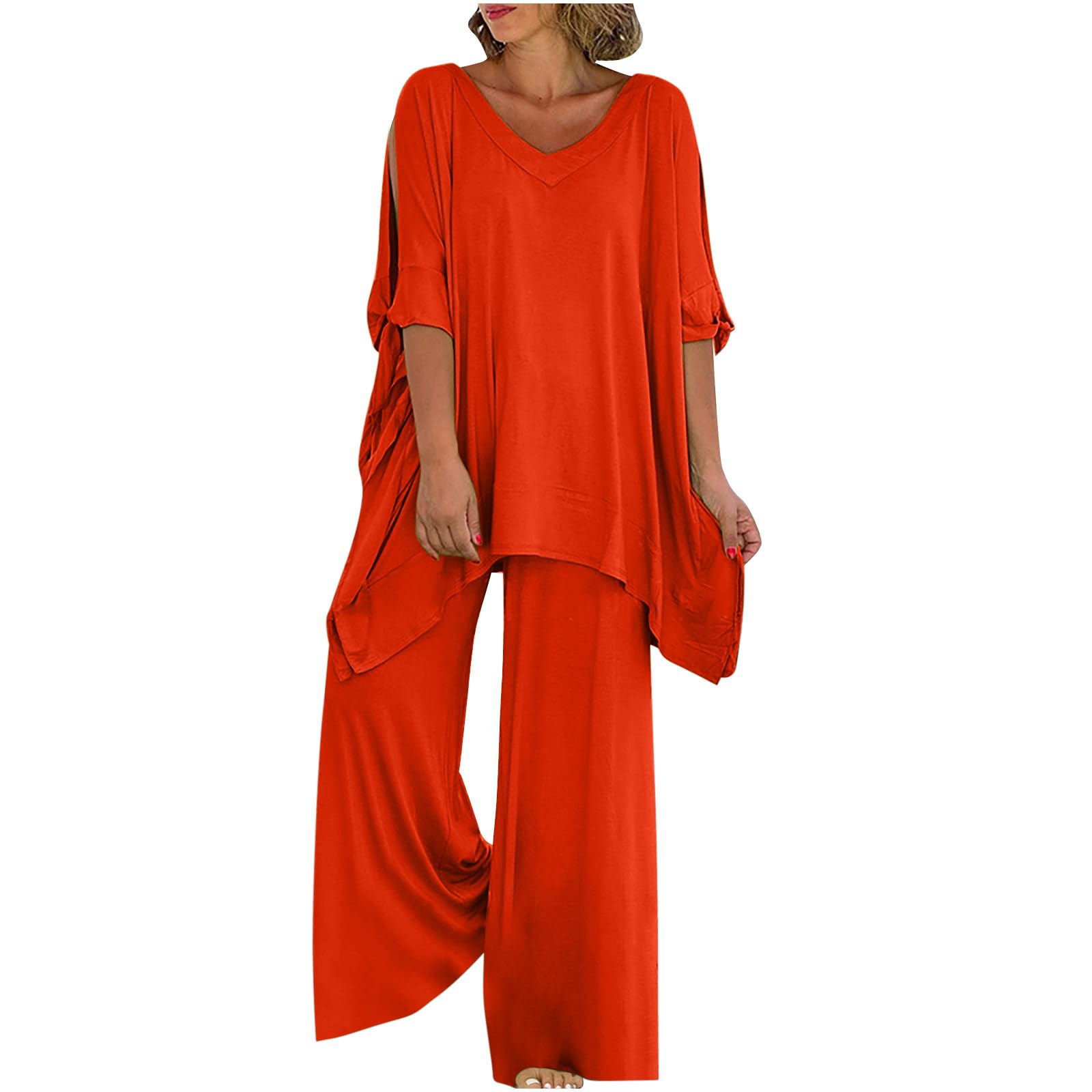 **Plus Size Palazzo Pants for Women - Wide Leg Lounge Pants & Matching Sweater Set | Comfortable Holiday Outfits & Casual Wear for 2024 | Perfect for Relaxing at Home, Travel, and Special Occasions**