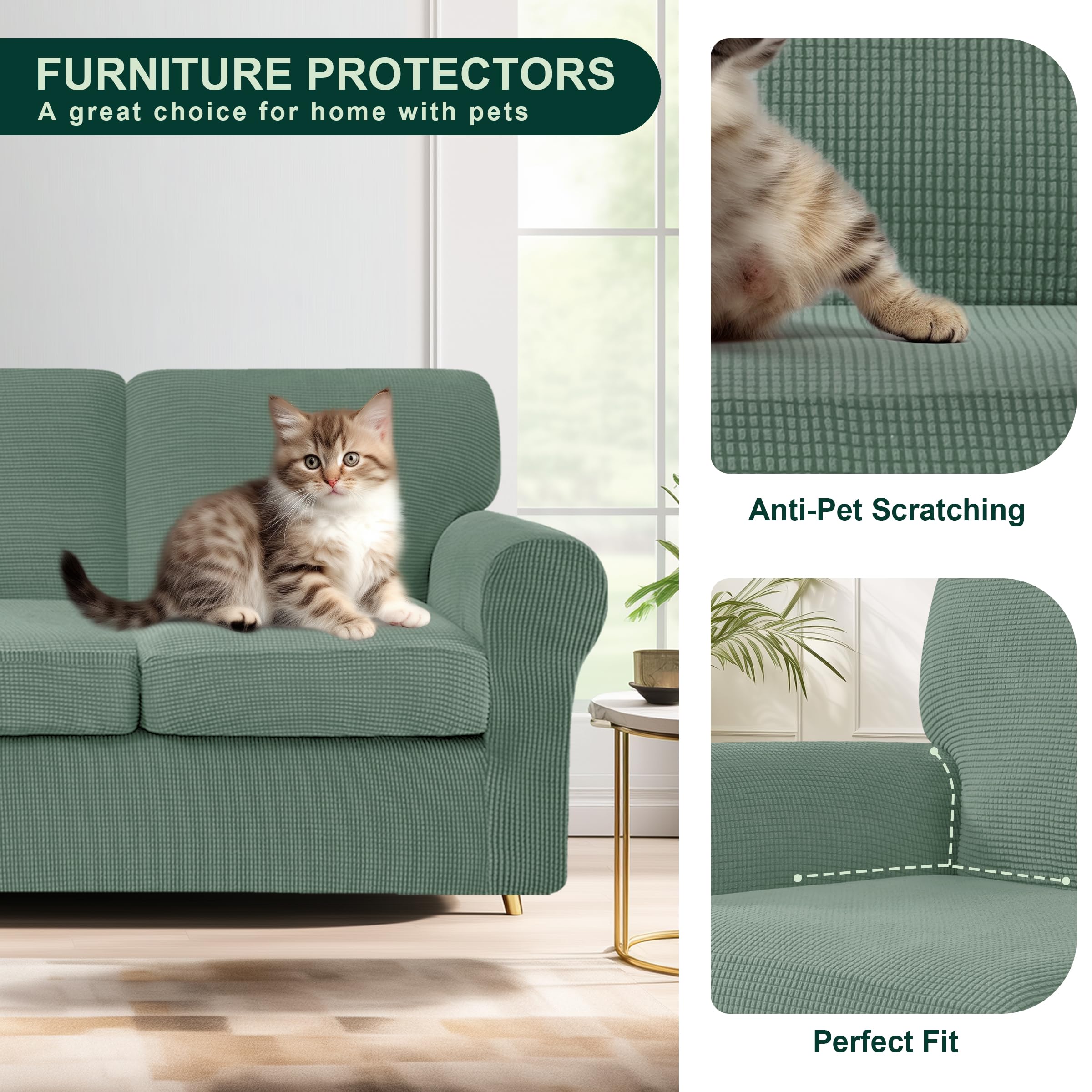 7-Piece Stretch Sofa Slipcover for 3-Cushion Couch - Washable Anti-Slip Furniture Protector with 3 Separate Backrest Covers | Perfect for Pet Owners & Home Decor (Large, Dark Cyan)