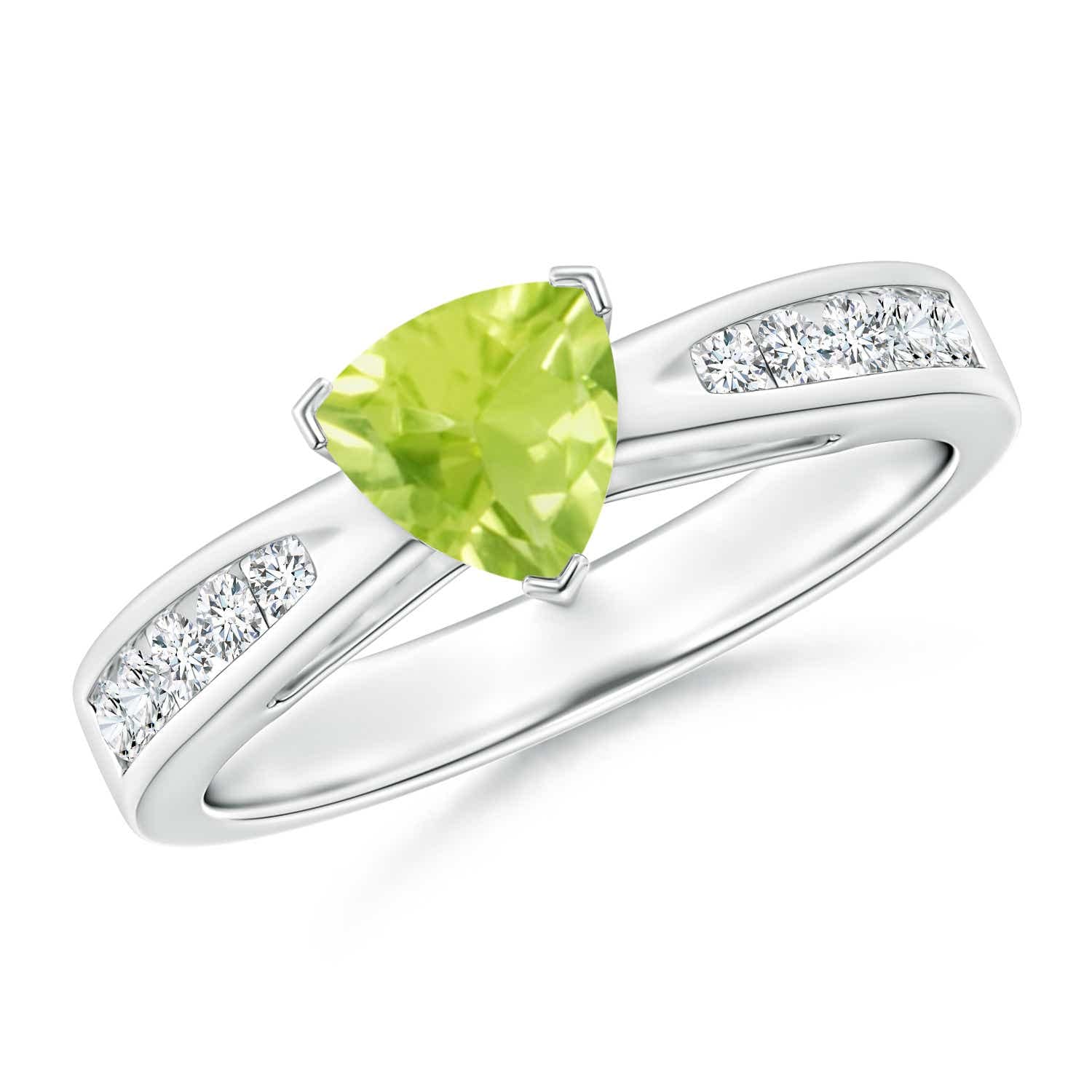 14K White Gold Trillion Peridot Solitaire Ring with Diamond Accents - 6mm Peridot Gemstone for Engagement, Anniversary & Special Occasions