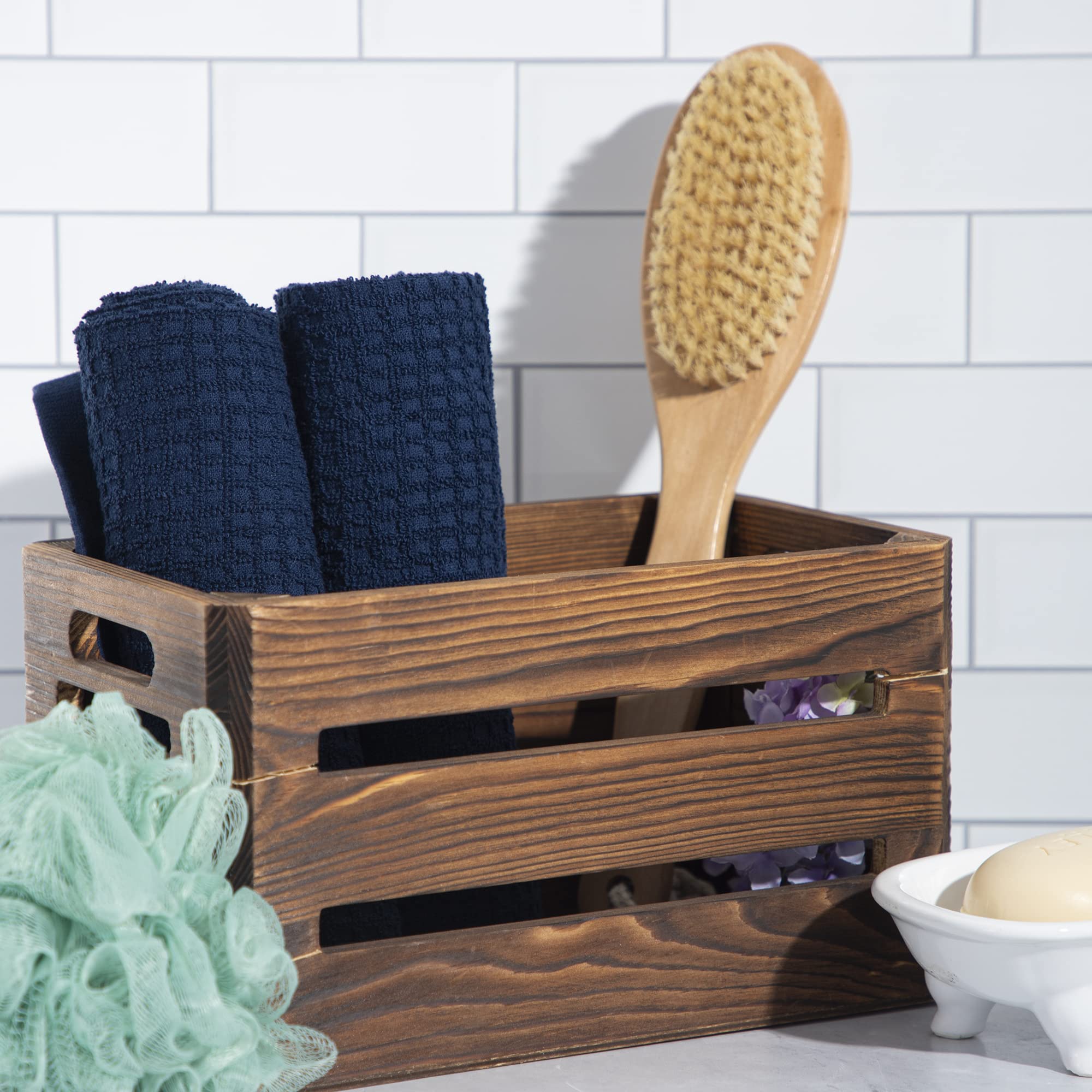 Rae Dunn 2-Pack 100% Cotton Embroidered Hand Towels for Kitchen & Bathroom - Soft Absorbent Dish Towels & Decorative Towels in Navy - Machine Washable - Perfect for Cooking, Cleaning & Home Decor