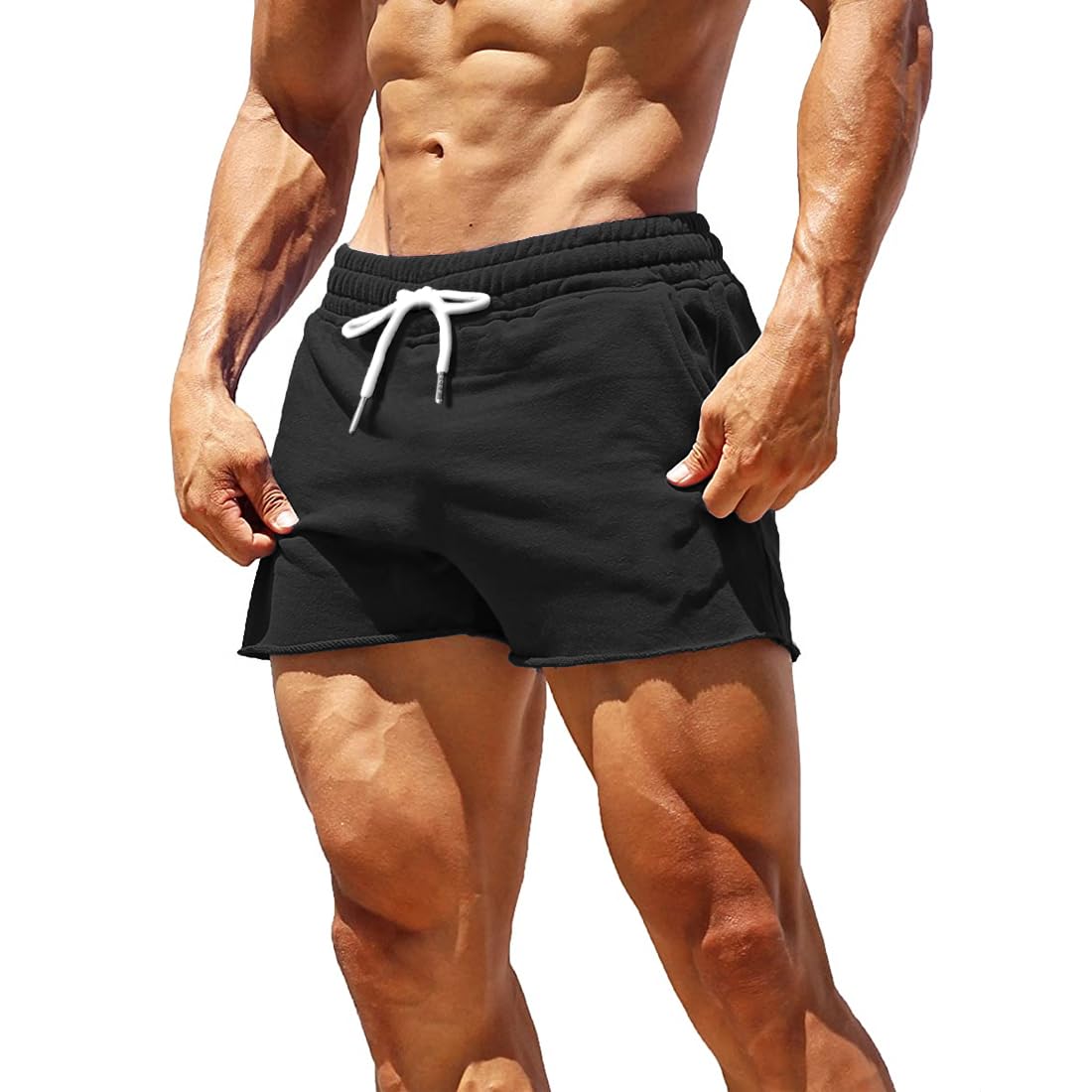 GYMAPE Men's 3 Inch Inseam Gym Shorts - Workout Running Athletic Shorts with Pockets, Breathable Terry Cotton Fabric, Raw Hem Design for Bodybuilding & Casual Wear | Perfect for Gym, Jogging, Basketball & Summer Outdoor Activities