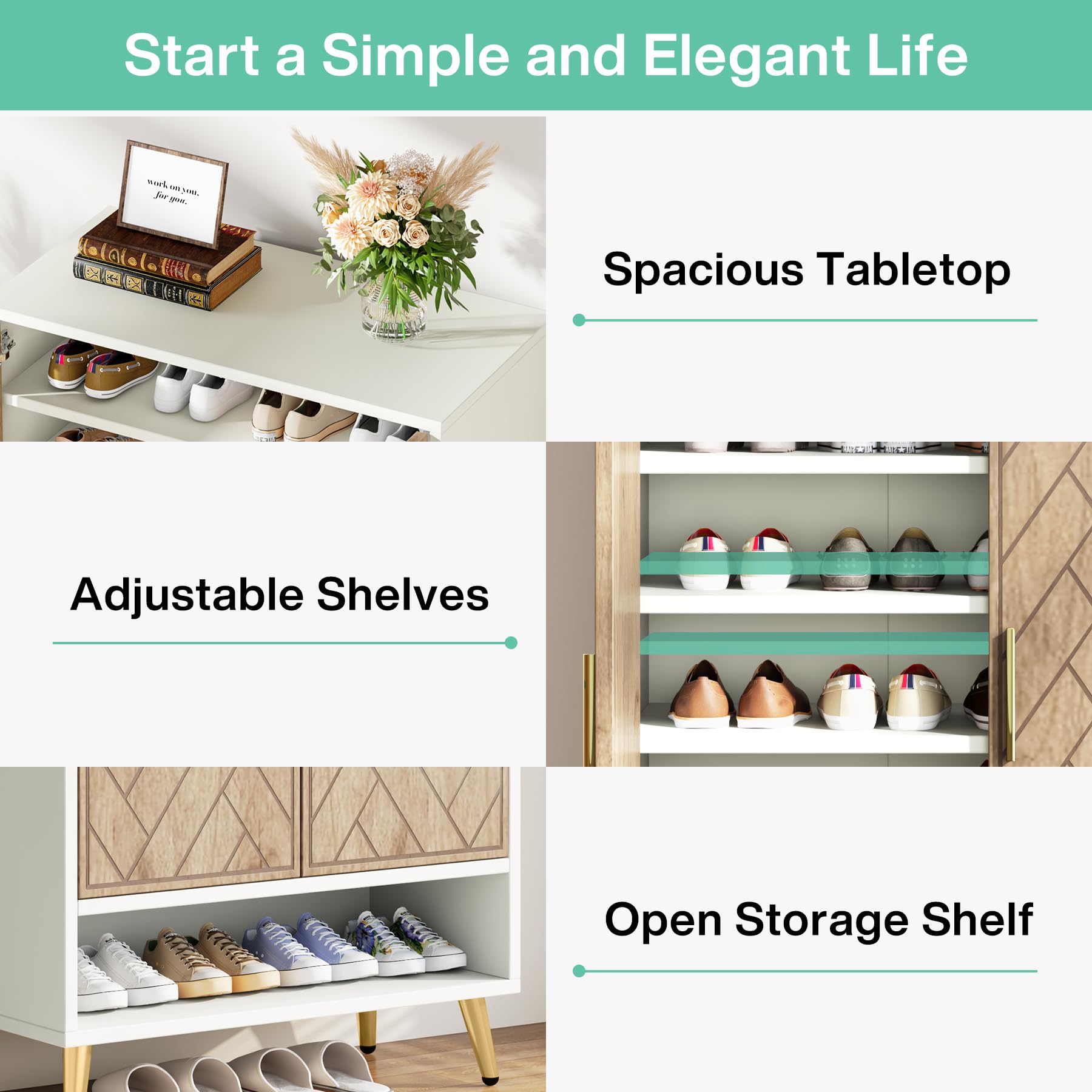 Tribesigns 6-Tier Shoe Storage Cabinet with Doors - Holds 24 Pairs, Adjustable Shelves Wooden Entryway Organizer for Shoes - White & Brown | Perfect for Living Room, Bedroom & Entryway Organization