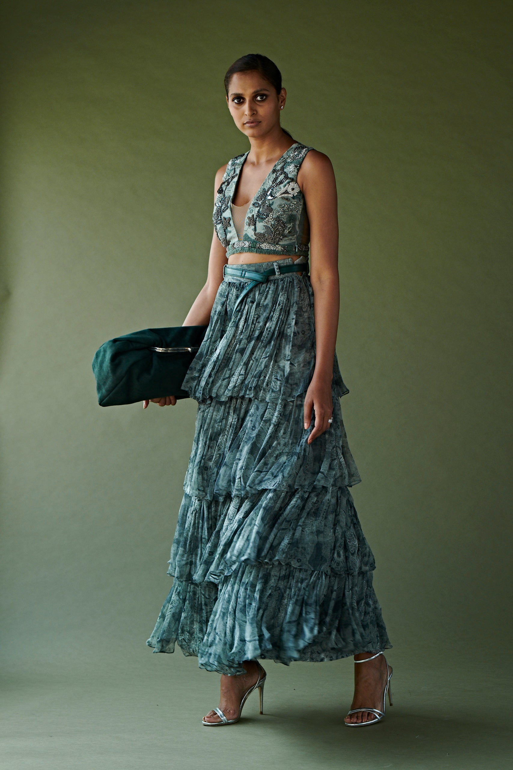 Elegant Rumi Print Tiered Skirt by Sakshi Malik - Perfect for Boho Chic Outfits & Summer Festivals