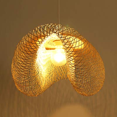 Rattan Pendant Light - 27.5 Inch Wooden Hat-Shaped Ceiling Lamp with Asian Style Design | Perfect for Dining Room, Bedroom, or Boho Home Decor