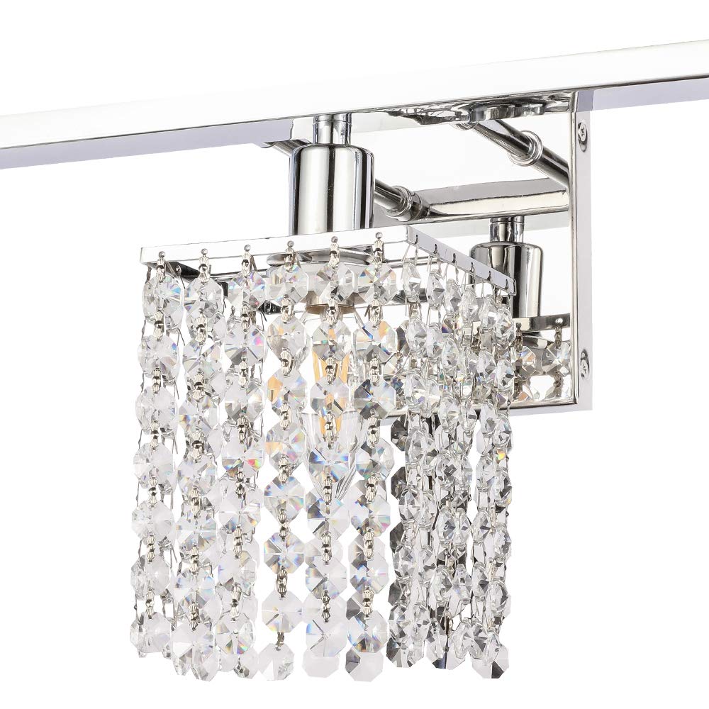 BONLICHT 3-Light Modern Wall Sconce with Crystal Drops - Polished Chrome Bathroom Vanity Light for Mirror - Luxury Indoor Wall Mount Lamp for Living Room, Hallway, Bedroom & Bathroom - Perfect for Ambient Lighting and Home Decor