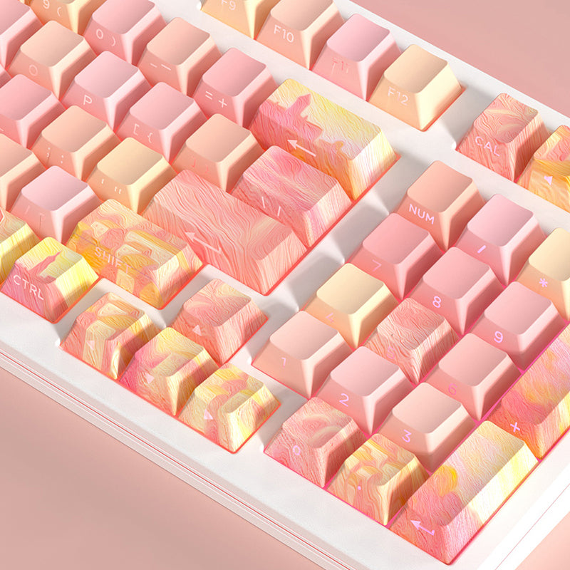 PIIFOX CKC 02 Pink Oil Painting Custom Keycap Set - 130 Keys OEM Profile Side Printed for Mechanical Keyboards - Perfect for Gaming, Typing & Custom Keyboard Builds