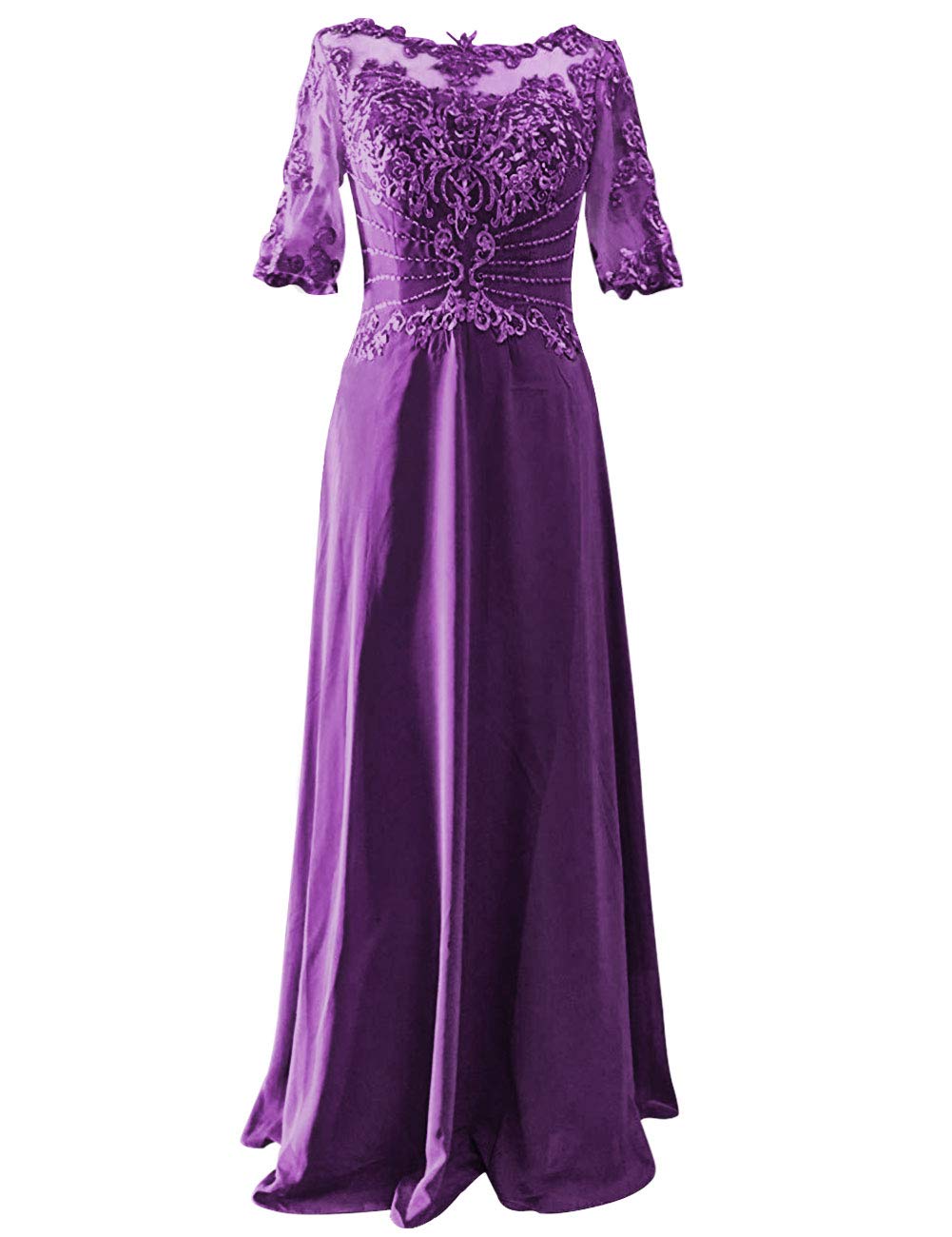 Elegant Mother of The Bride Dresses - Long Formal Evening Gown with Lace Applique & Beaded Details | Perfect for Weddings, Galas & Special Occasions