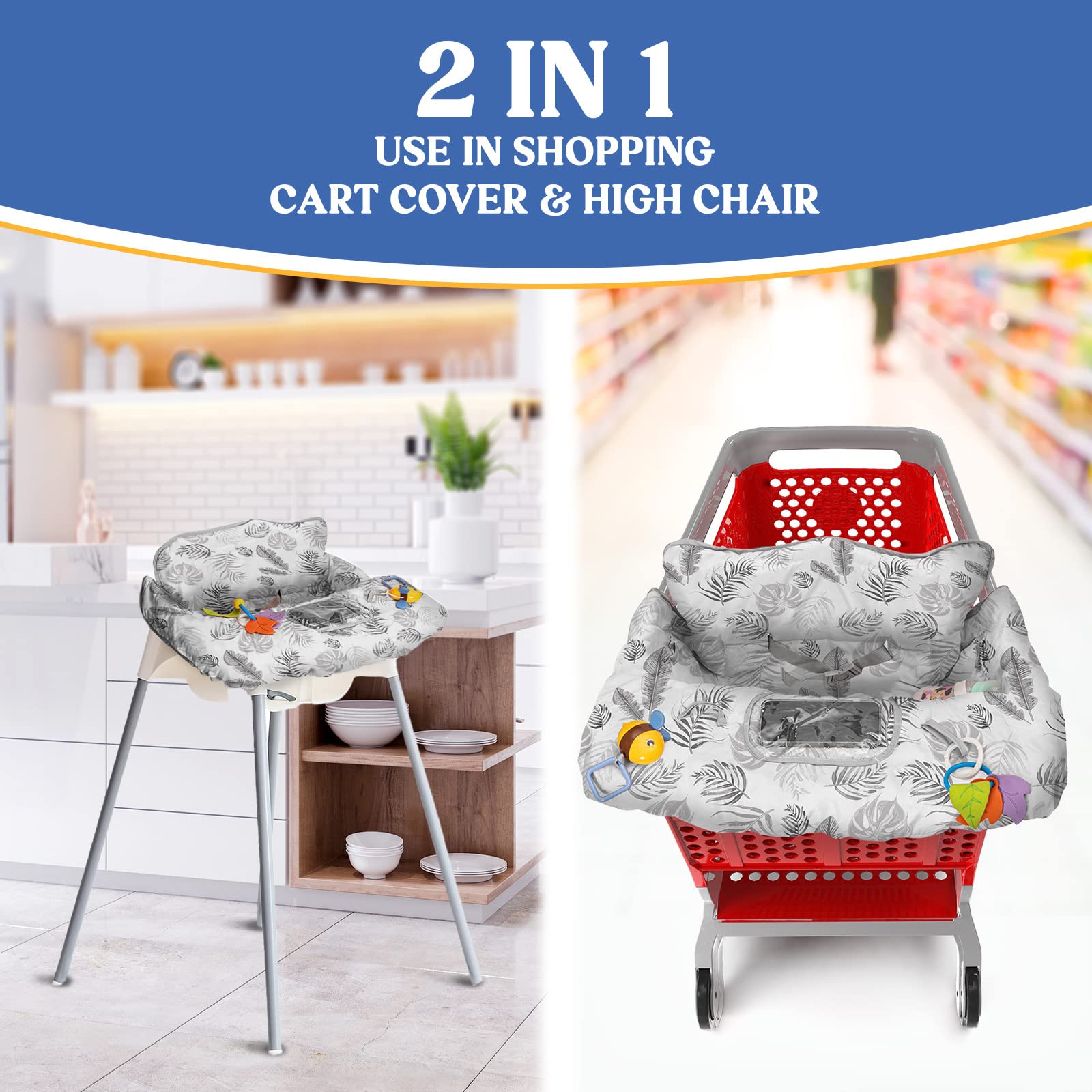 PILLANI Baby Shopping Cart Cover & High Chair Cover - Universal Fit for Boys & Girls - Soft, Washable Grocery Cart & Restaurant Seat Protector - Perfect for Shopping, Dining Out & Travel
