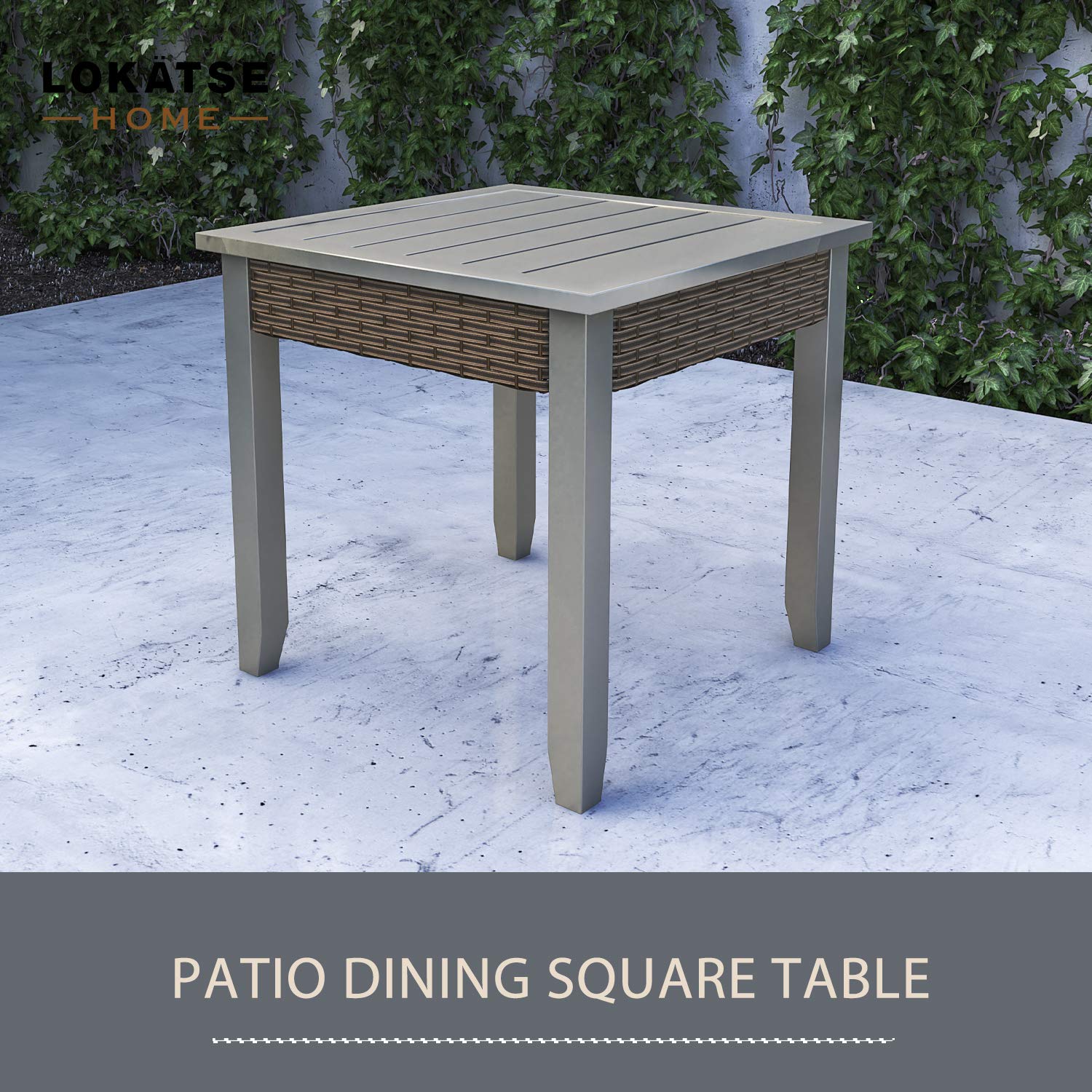 LOKATSE HOME 22.5 Inch Square Metal Outdoor Side Table - Weather-Resistant Gray Patio End Table for Garden, Poolside & Dining Area