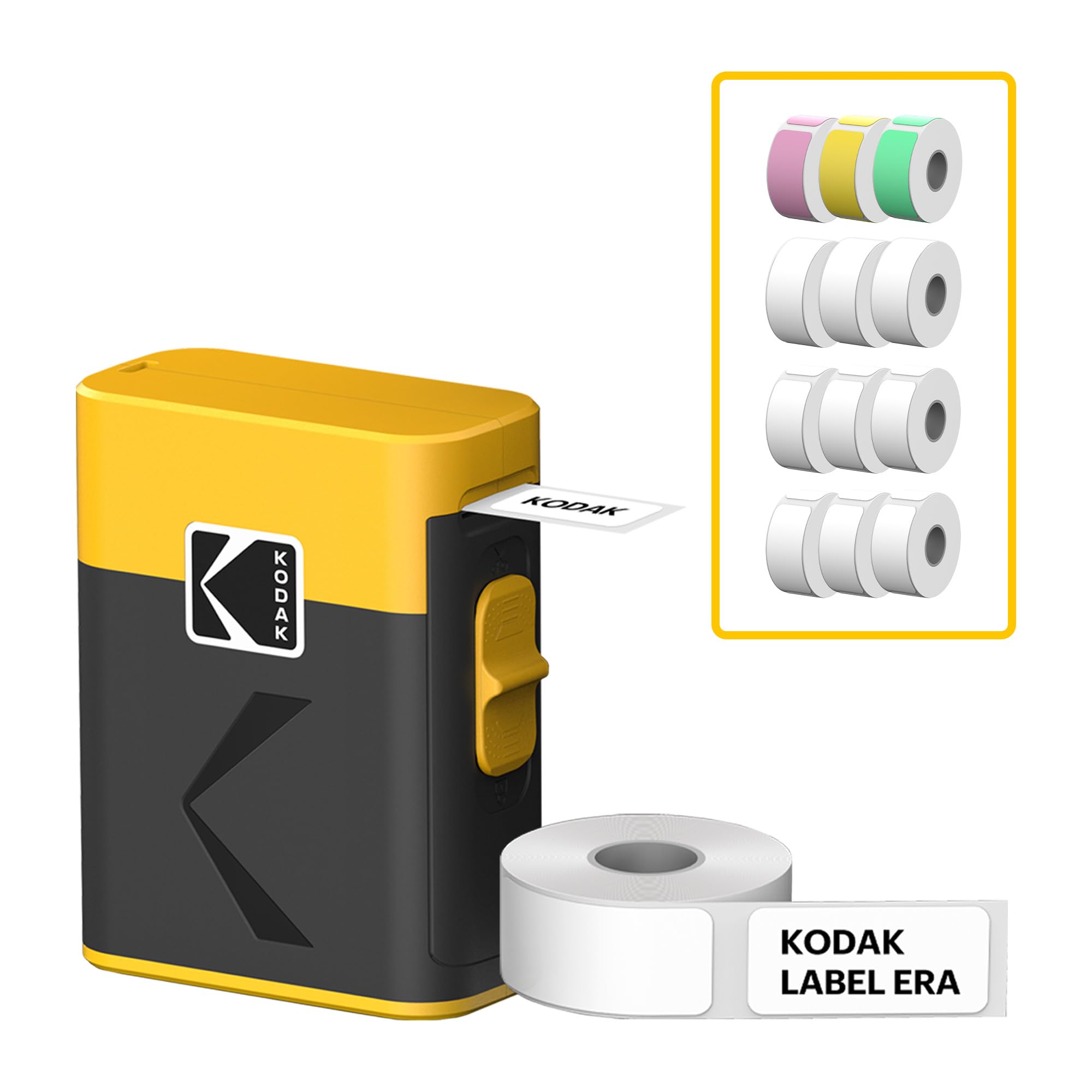 KODAK Label ERA Label Maker Machine Bundle with 1 Roll Sticker Label & 12 Rolls Set - Yellow | Home Office Organization, Pantry Labeling, School Supplies, Craft Projects