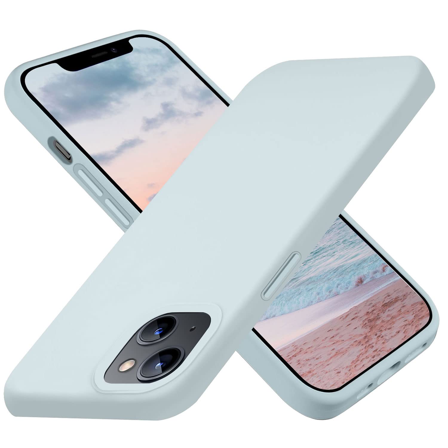 Ownest Slim Shockproof Silicone Phone Case Compatible with iPhone 13 & iPhone 14 (6.1 Inch) - Soft Touch Microfiber Lining Protective Cover - Ashy Blue | Perfect for Everyday Use, Work & Travel Protection
