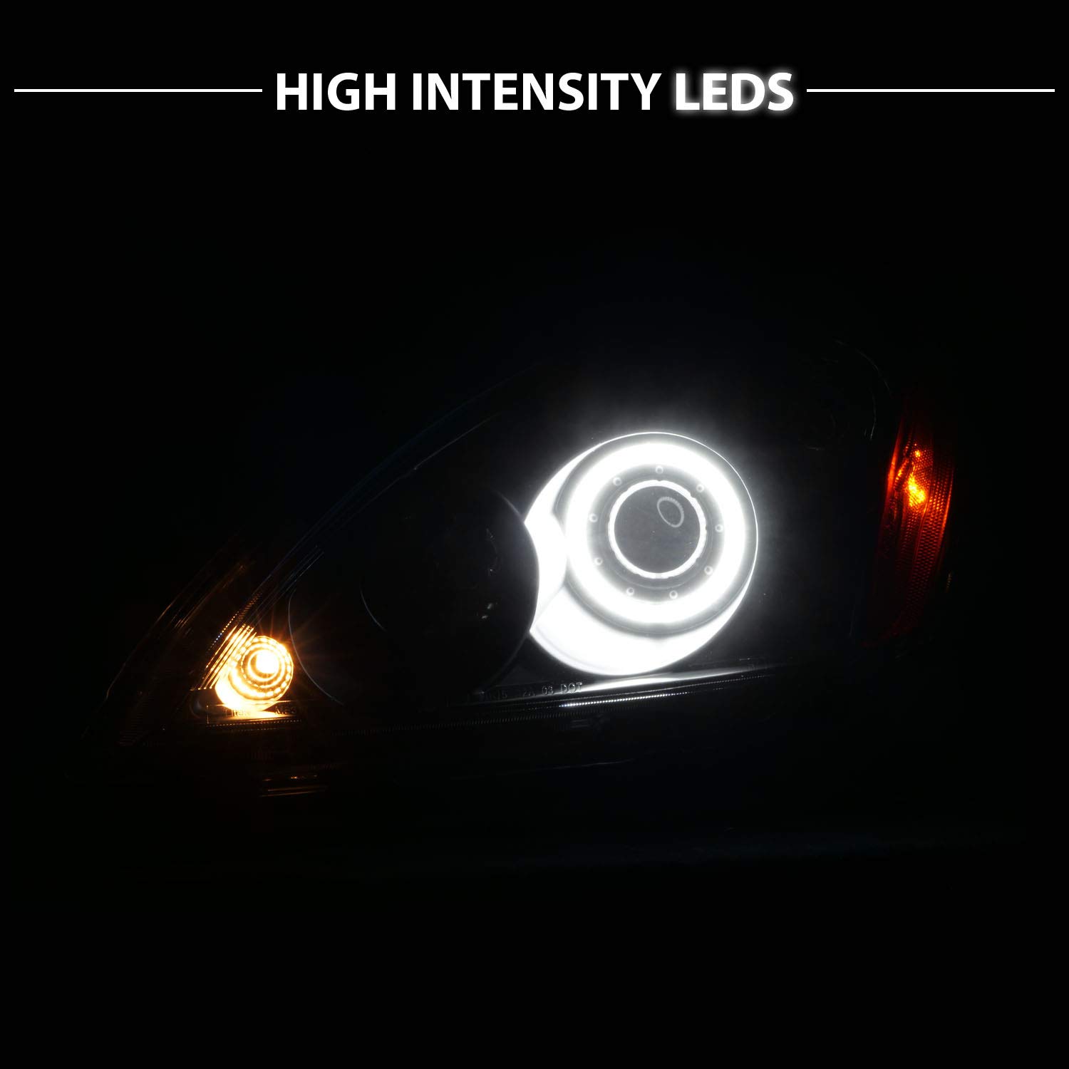 AmeriLite Black Xtreme LED Halo Projector Headlights Replacement Set - Compatible with Mitsubishi Lancer (Passenger & Driver Side) | High-Performance Lighting Upgrade for Night Driving & Enhanced Visibility