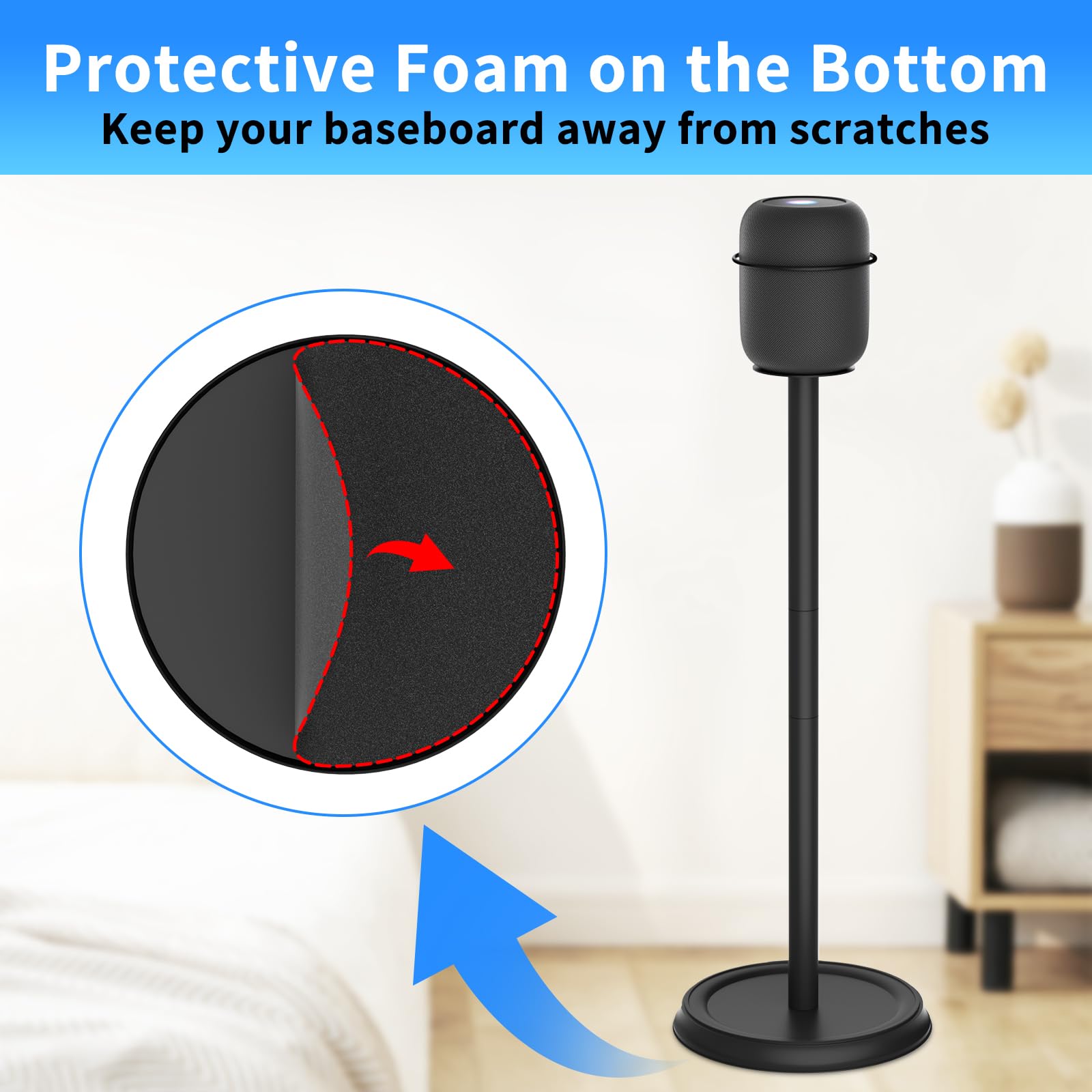 Heavy Duty Speaker Stand for HomePod 1st & 2nd Gen - Adjustable Floor Stand for Apple HomePod, Easy Installation, Stable Base, Black - Perfect for Living Room, Home Theater & Music Studio Setup