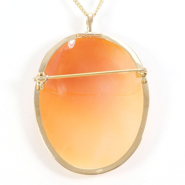 18K Yellow Gold Shell Cameo 2-Way Convertible Necklace & Brooch - Elegant Vintage Jewelry for Women, Perfect for Weddings, Parties & Special Occasions