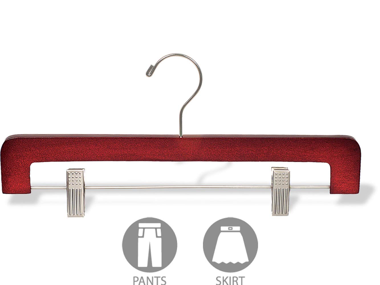 The Great American Hanger Company - 50 Pack Wooden Bottom Hangers with Clips for Pants, Skirts & Scarves - Cherry/Brushed Chrome Finish - Space Saving Closet Organization - Perfect for Retail Stores & Home Wardrobes