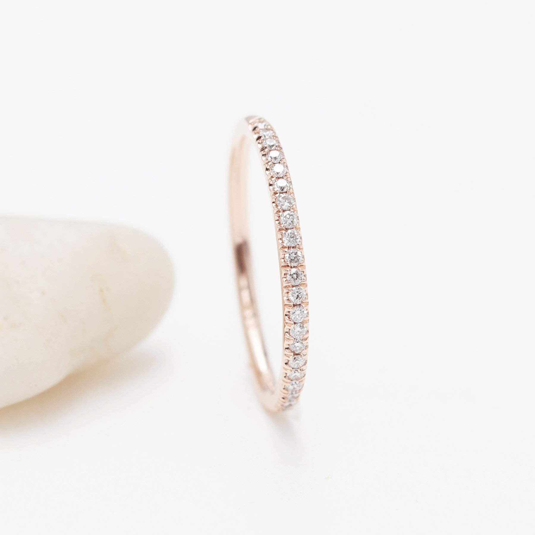 14K Rose Gold 1.7mm Diamond Halfway Wedding Band - Dainty Stackable Diamond Ring for Women, Perfect Matching Band for Engagement Rings, Promise Ring, Anniversary Gift (Ideal for Weddings, Proposals & Special Occasions)
