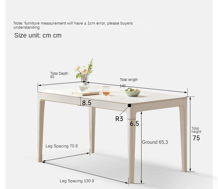 Birch Solid Wood Dining Table - White Cream Rock Plate Design for Modern Farmhouse & Rustic Kitchen Decor | Perfect for Family Gatherings & Dinner Parties