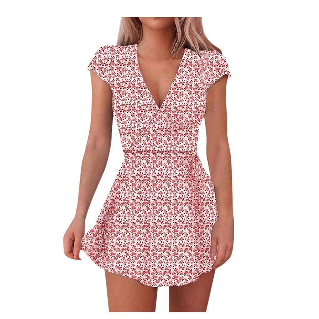 Floral Print V-Neck Sleeveless Mini Dress for Women - Petite Summer Casual Dress for Beach, Party & Date Night