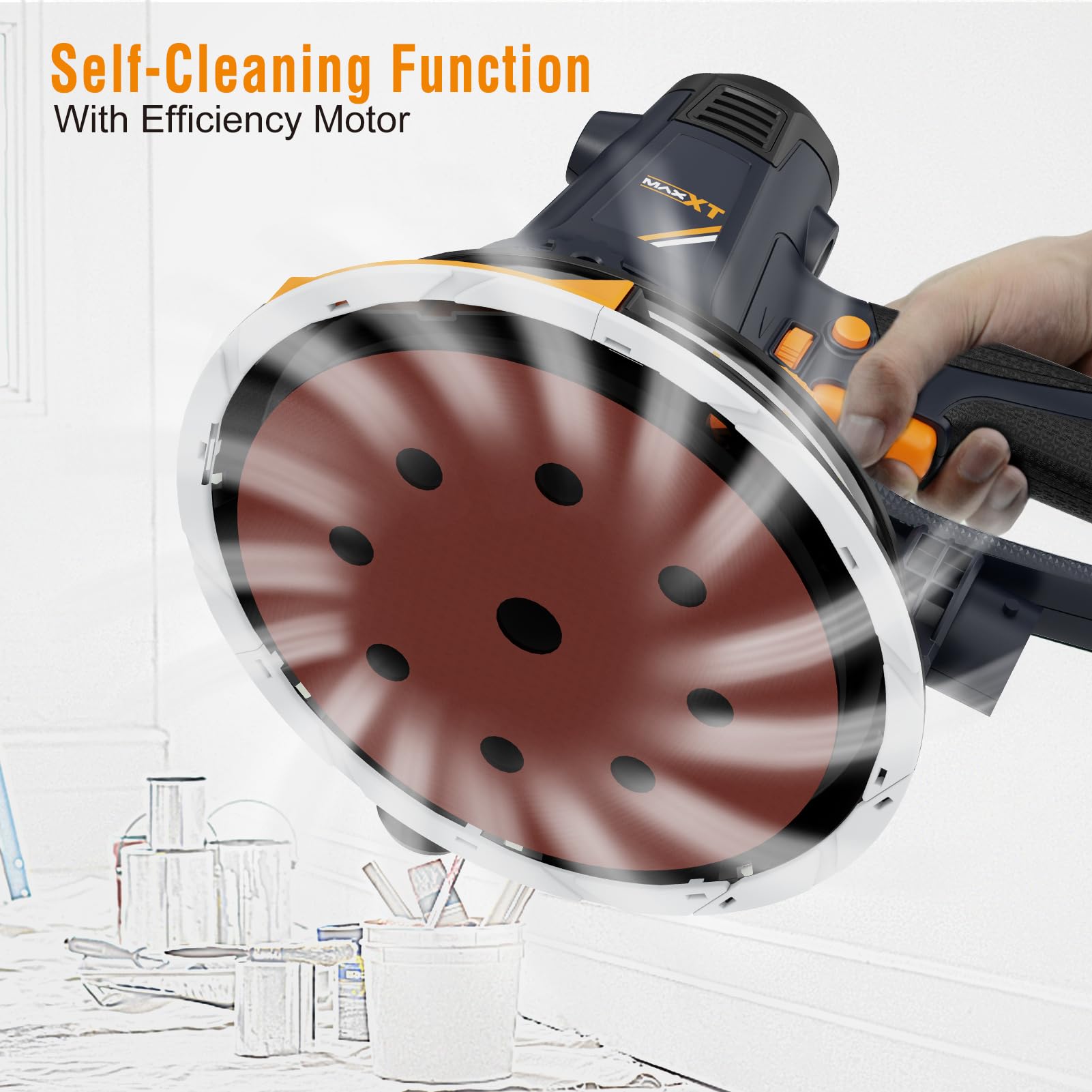 MAXXT 810W Electric Drywall Sander - Variable Speed 1500-2800RPM for Walls & Ceilings - Upgraded Sanding Pad with Adjustable Suction & Self-Dust Extraction (120V) - Perfect for Home Renovation, DIY Projects & Professional Construction Work