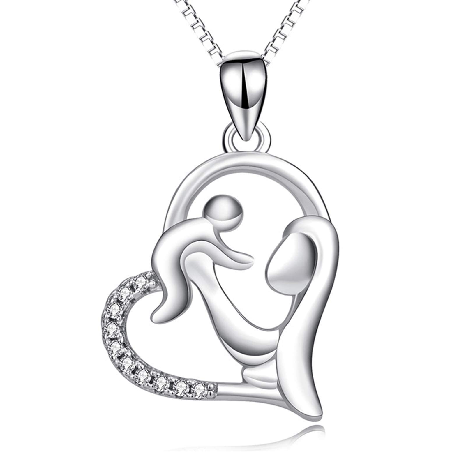 Mother and Child Necklace - Heart Pendant Gift for Mom, Birthday Present from Daughter or Son, New Mom Jewelry for Women - Perfect for Mother's Day, Anniversaries & Special Occasions