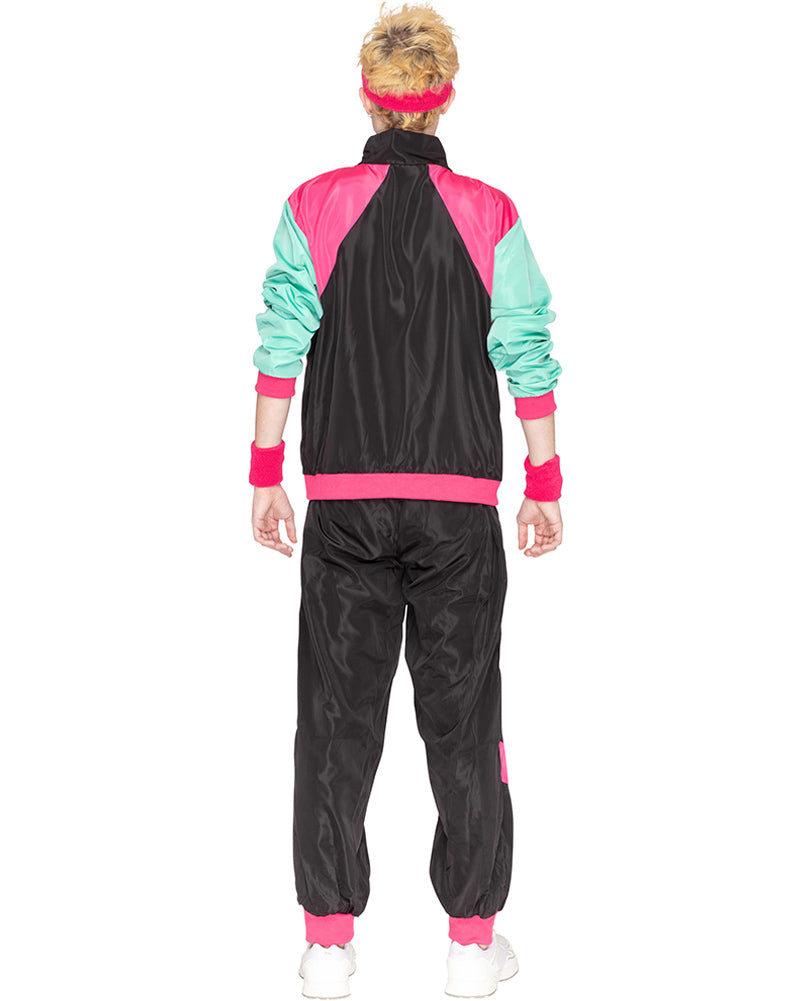 80s Black and Pink Deluxe Tracksuit Adult Costume - Retro 80s Workout Outfit for Halloween, Cosplay, and 80s Themed Parties