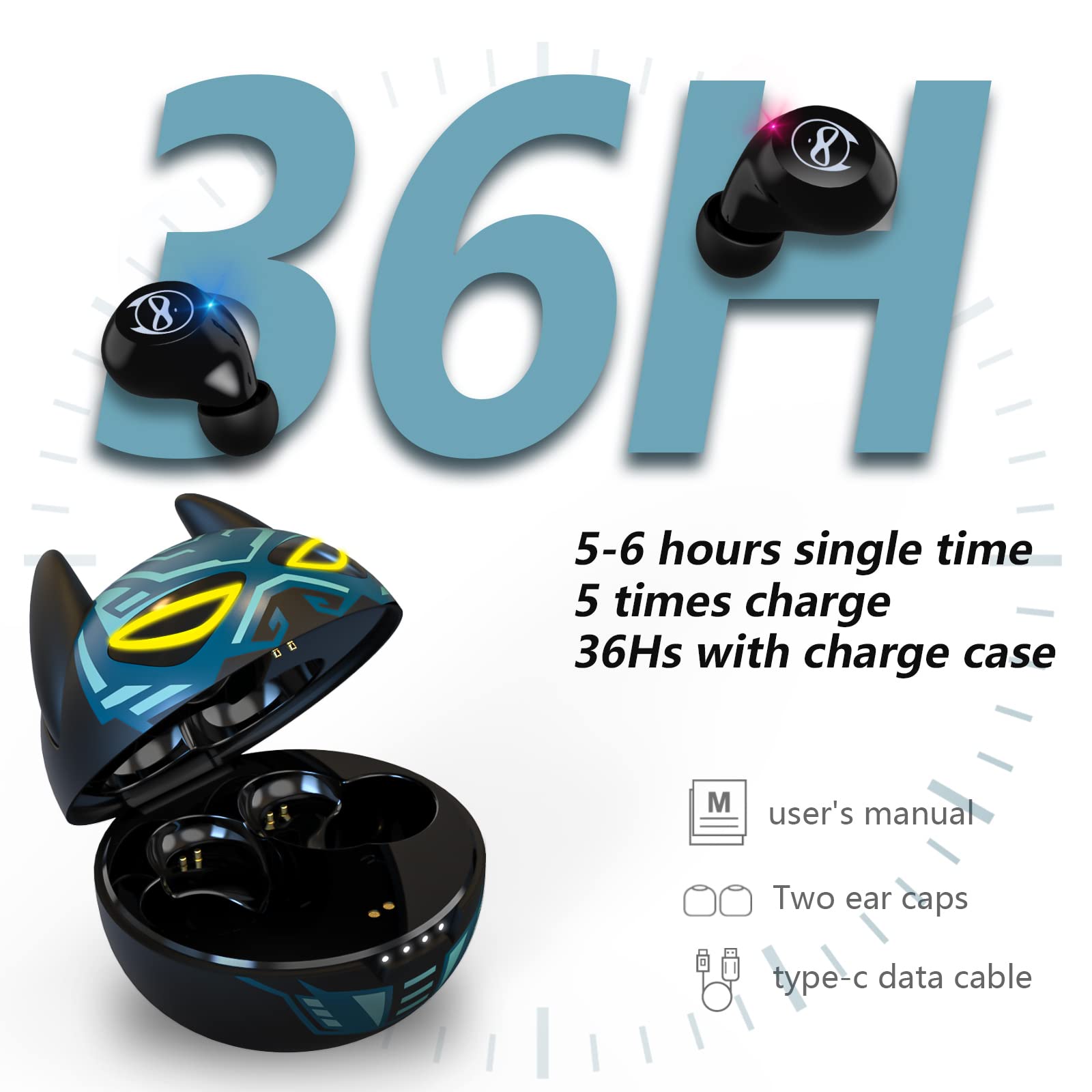 Kids Wireless Earbuds Bluetooth 5.1 with Dual Mic & Charging Case - 36H Playtime, IPX5 Waterproof, Hi-Fi Stereo Sound - Perfect for Sports, Workouts, Gaming & School Activities