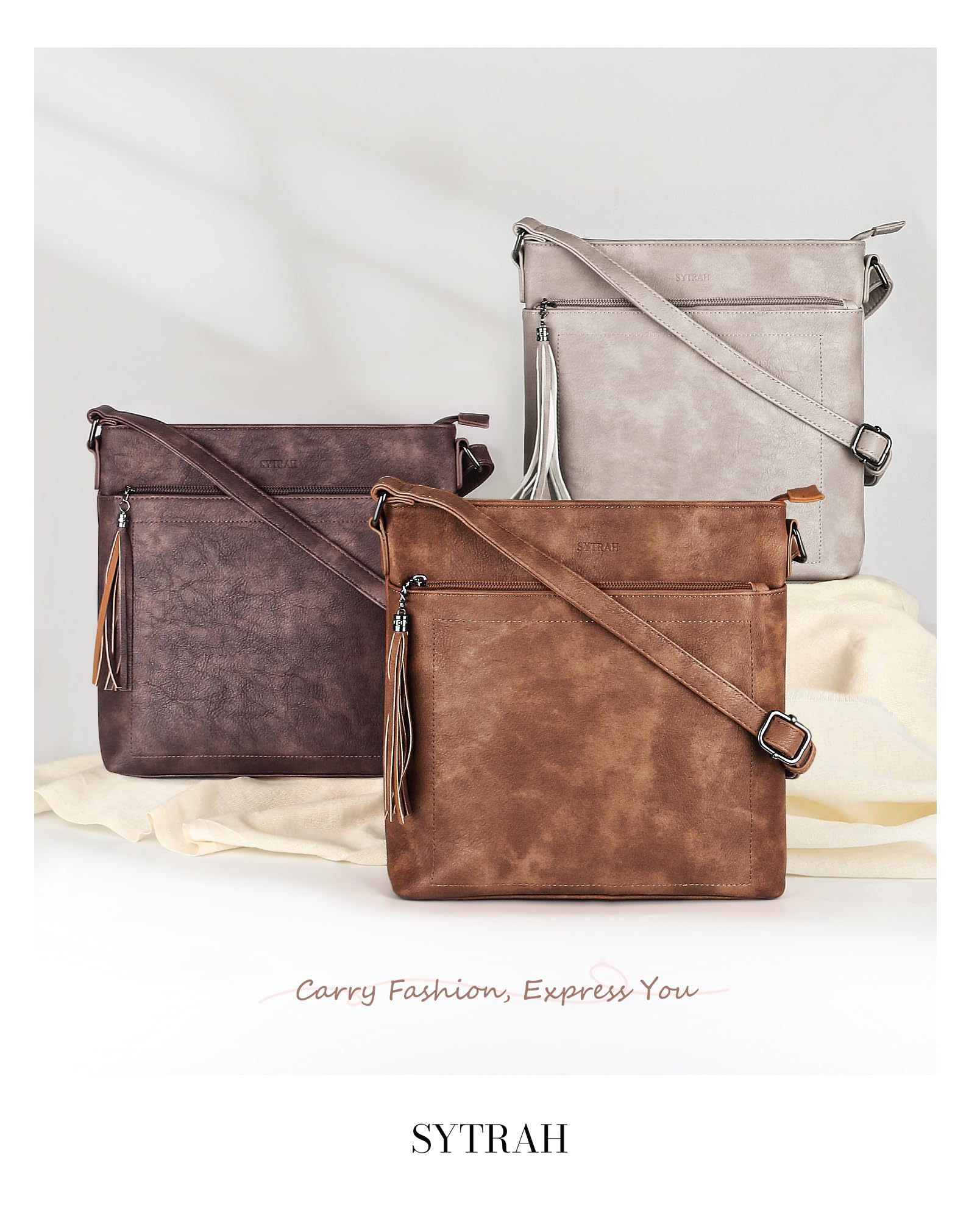 Premium Vegan Leather Crossbody Bag for Women - Adjustable Strap Lightweight Shoulder Purse with Tassel | Perfect for Work, Travel & Everyday Use