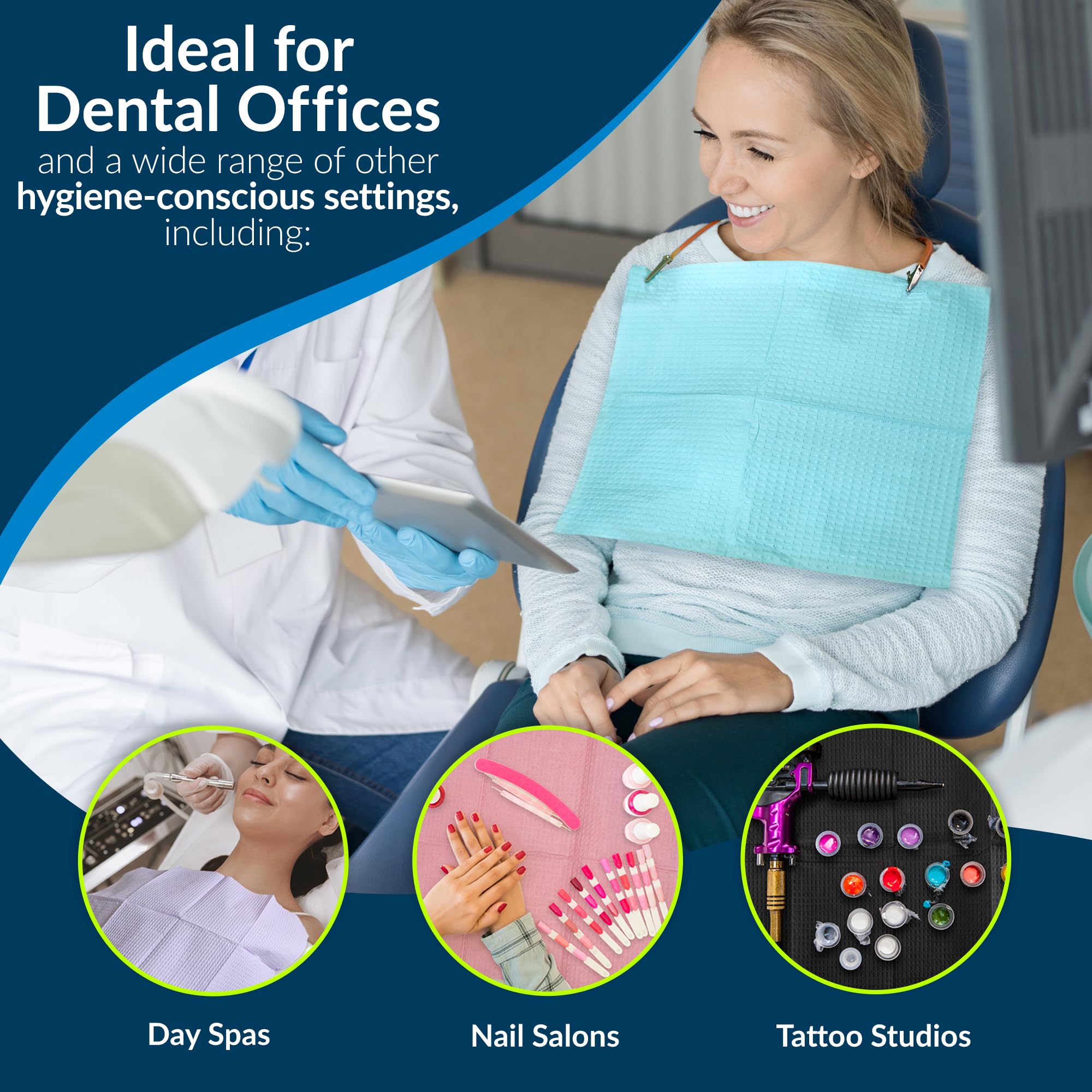 **Disposable Dental Bibs - 3-Layer Blue Dental Bibs 13