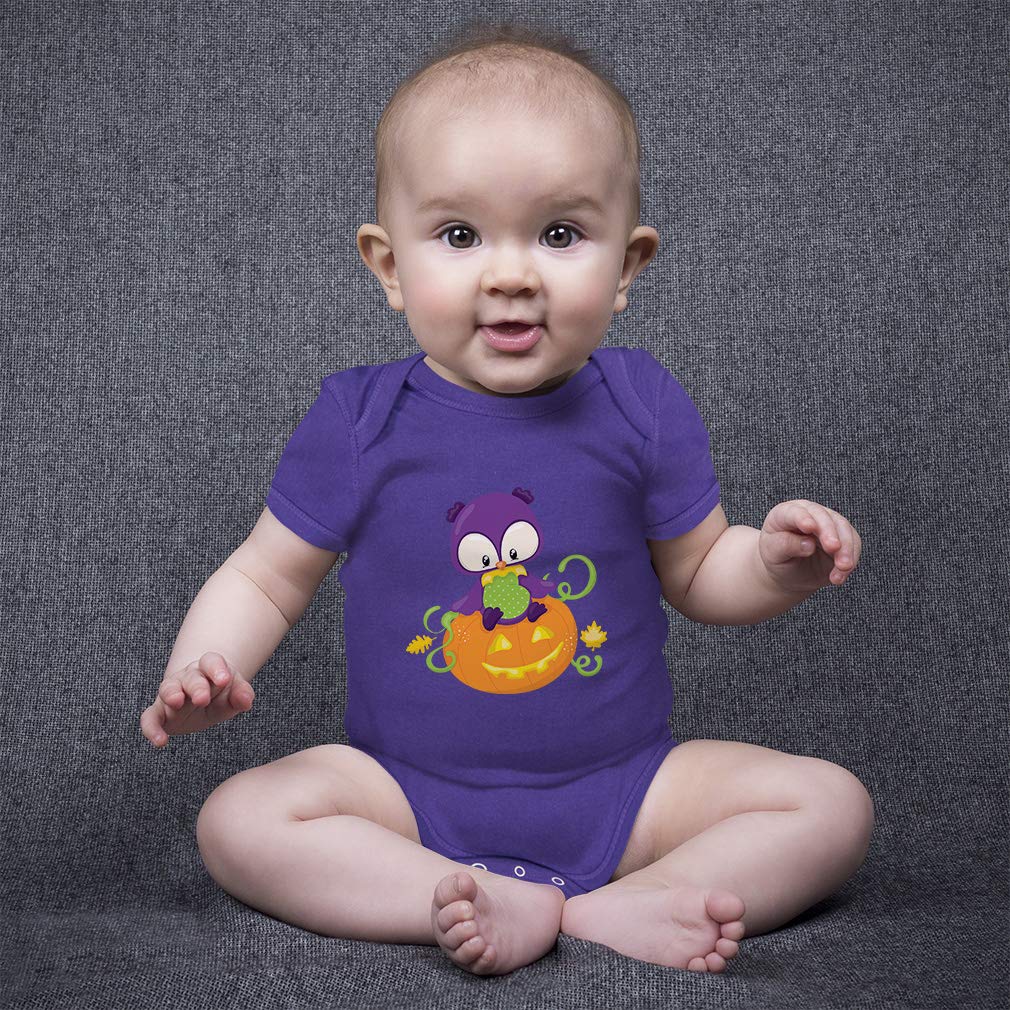 Custom Baby Bodysuit - Magic Owl & Pumpkin Design - Funny Cotton Newborn Clothes for Boys & Girls - Navy Blue - Perfect for Halloween, Photo Shoots & Everyday Wear