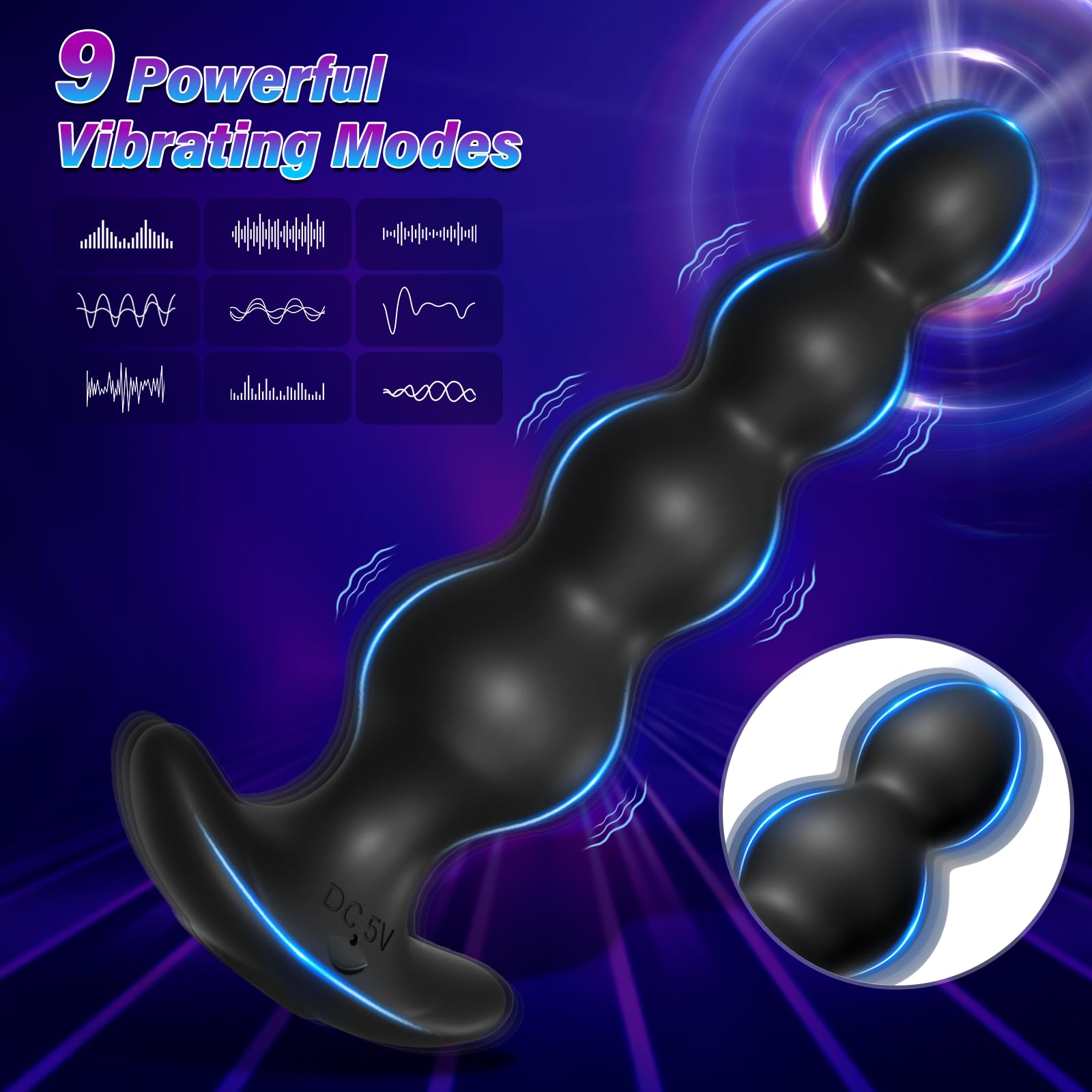 Vibrating Anal Beads with App Control - 9 Speed Rechargeable Silicone Prostate Massager & G-Spot Vibrator for Men, Women & Couples | Perfect for Solo Play, Couples Fun & Sensual Exploration