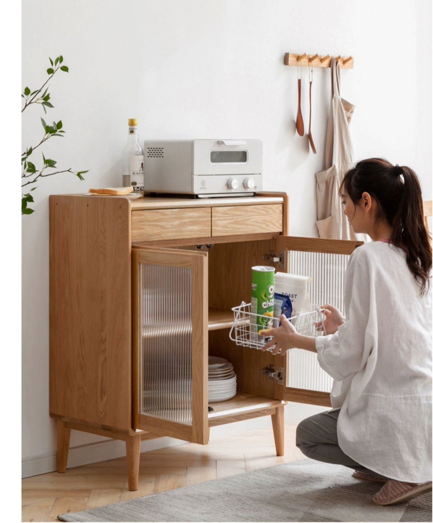 Modern Oak Solid Wood Sideboard - Scandinavian Nordic Style TV Stand, Buffet Cabinet for Living Room, Dining Room & Entryway Storage