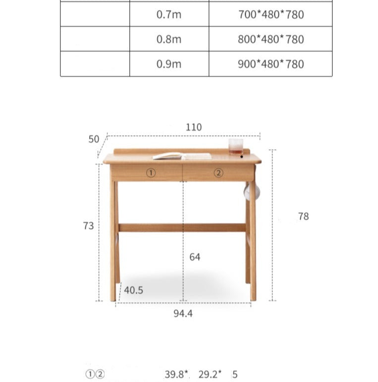 Solid Oak Wood Office Desk - Modern Console Table for Home & Office - Perfect for Workspaces, Living Rooms & Entryways