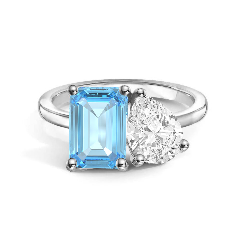 Personalized Toi et Moi Aquamarine Birthstone Ring for Women - Custom Anniversary, Engagement & Wedding Jewelry Gift - Perfect for Couples, Brides & Romantic Occasions