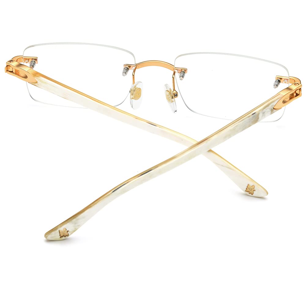 HEPIDEM 100% Genuine Buffalo Horn Handmade Square Rimless Eyeglass Frames - Luxury Unisex Glasses for Reading, Driving & Fashion Accessories