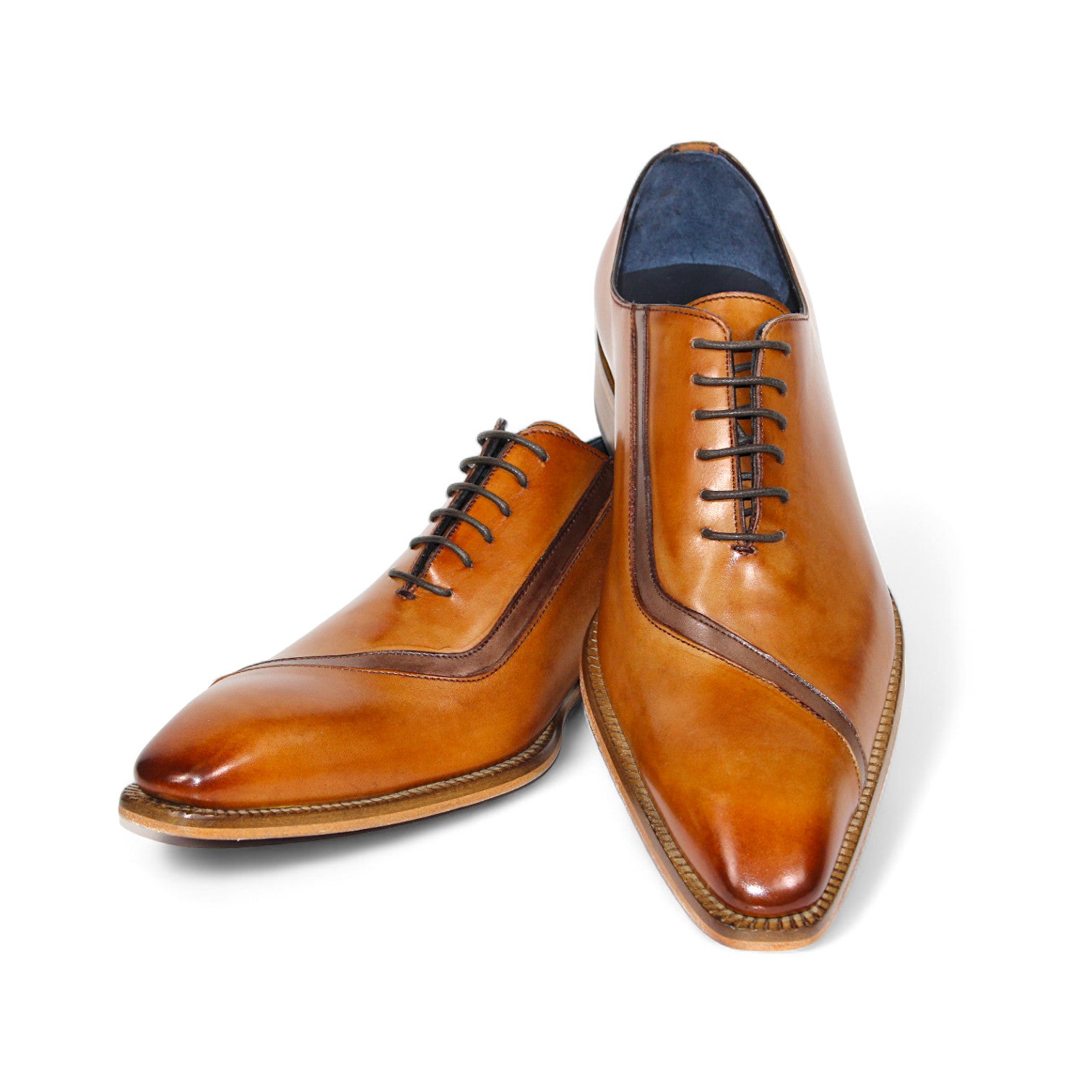 Duca Di Matiste Torre Cognac Brown Leather Dress Shoes for Men - Formal Business & Wedding Occasions