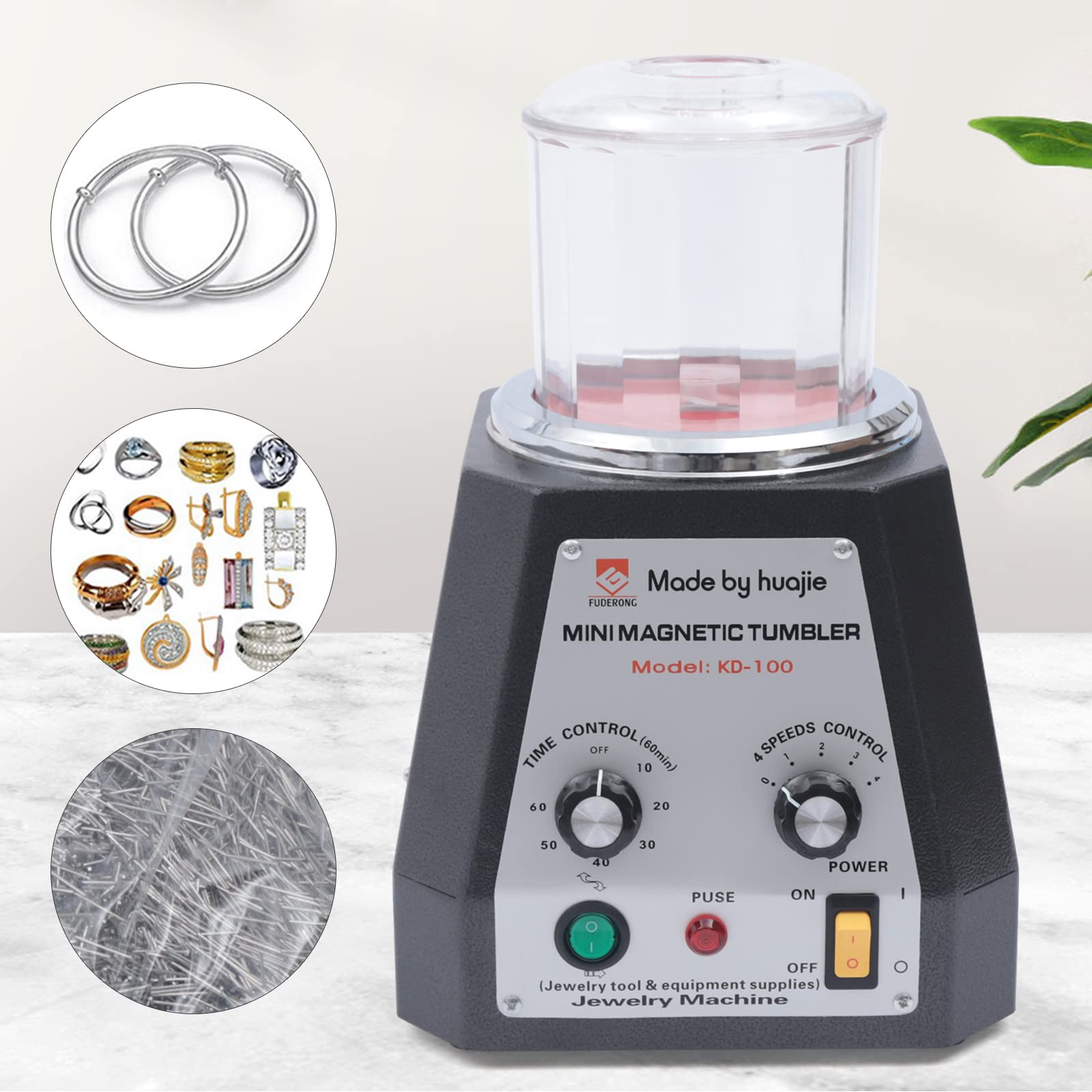 TFCFL 100mm Magnetic Tumbler Polisher - 4-Speed Jewelry Polishing Machine for Light Metals, Nonferrous Metals & Hard Plastic Parts - Perfect for Jewelry Making, Watch Repair, and Metal Crafting