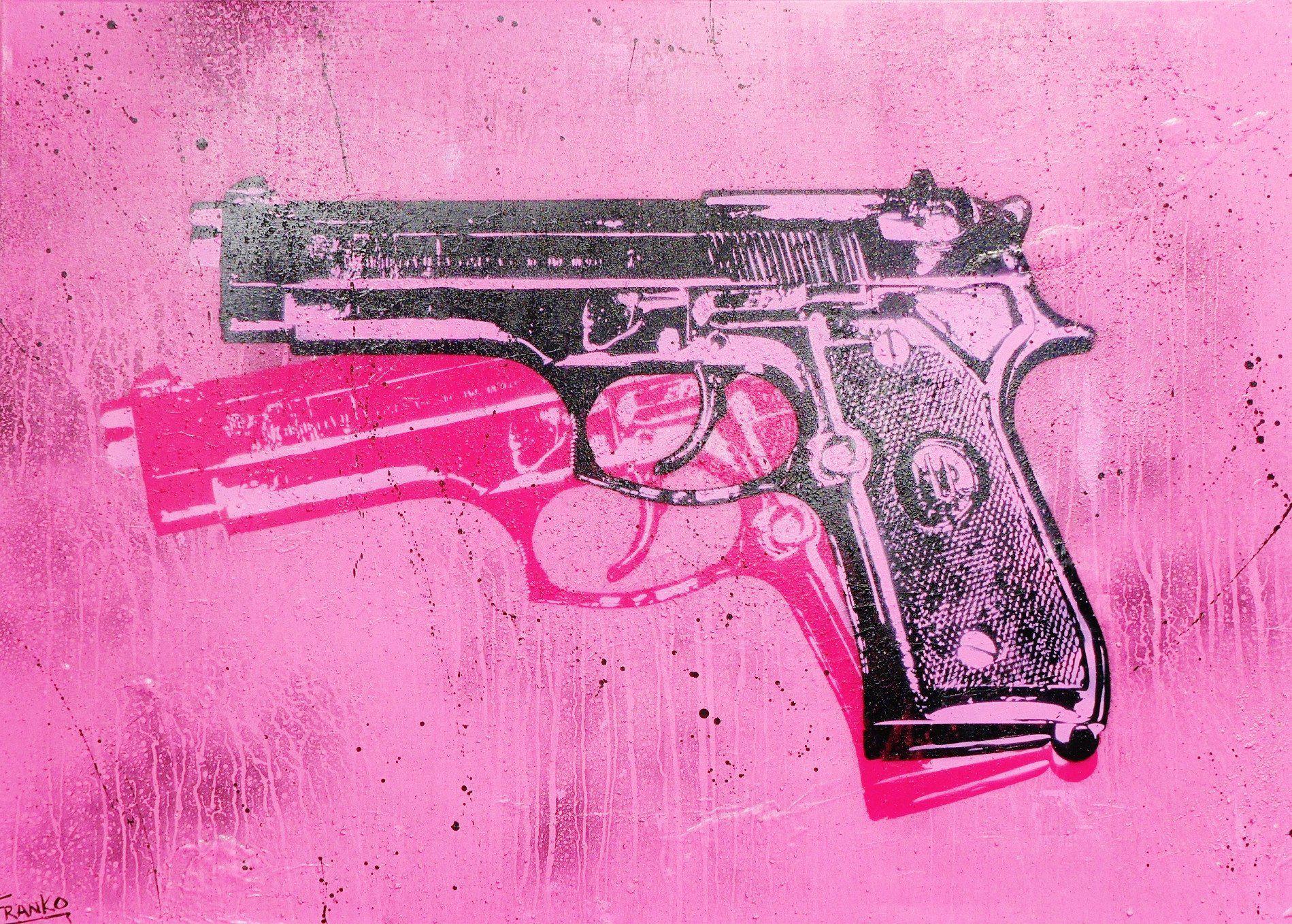 Bang Bang Warhol Two 140cm x 100cm Guns Pink Pop Art Canvas Print - Andy Warhol Inspired Wall Decor for Living Room, Bedroom & Office