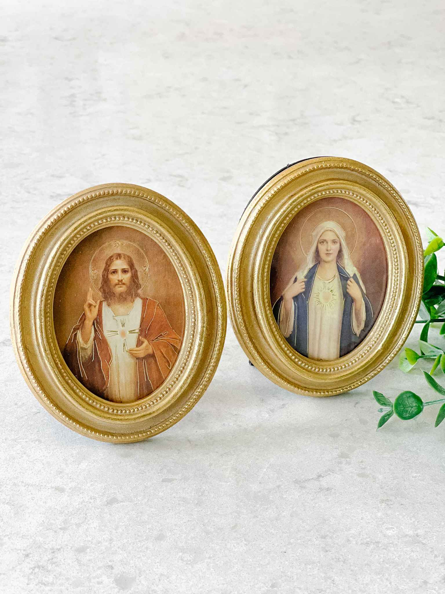 Sacred Heart & Immaculate Heart Framed Religious Art Set - Catholic Home Decor for Wall, Prayer Room & Church Altar
