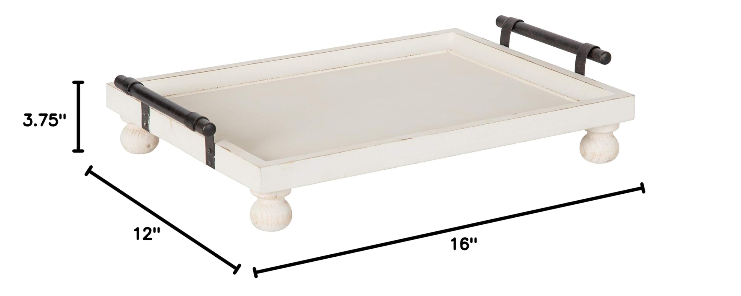 Kate and Laurel Bruillet Farmhouse Rectangular Wooden Tray - 12 x 16 Inch Rustic White Decorative Serving Tray for Coffee Table, Dining Table, and Home Decor