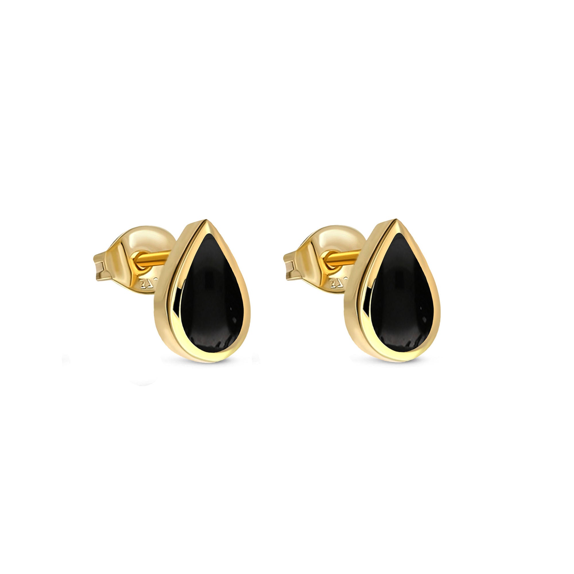 Yellow Gold Vermeil Whitby Jet Teardrop Stud Earrings - Elegant Dangle Earrings for Women, Perfect for Weddings, Parties & Everyday Wear