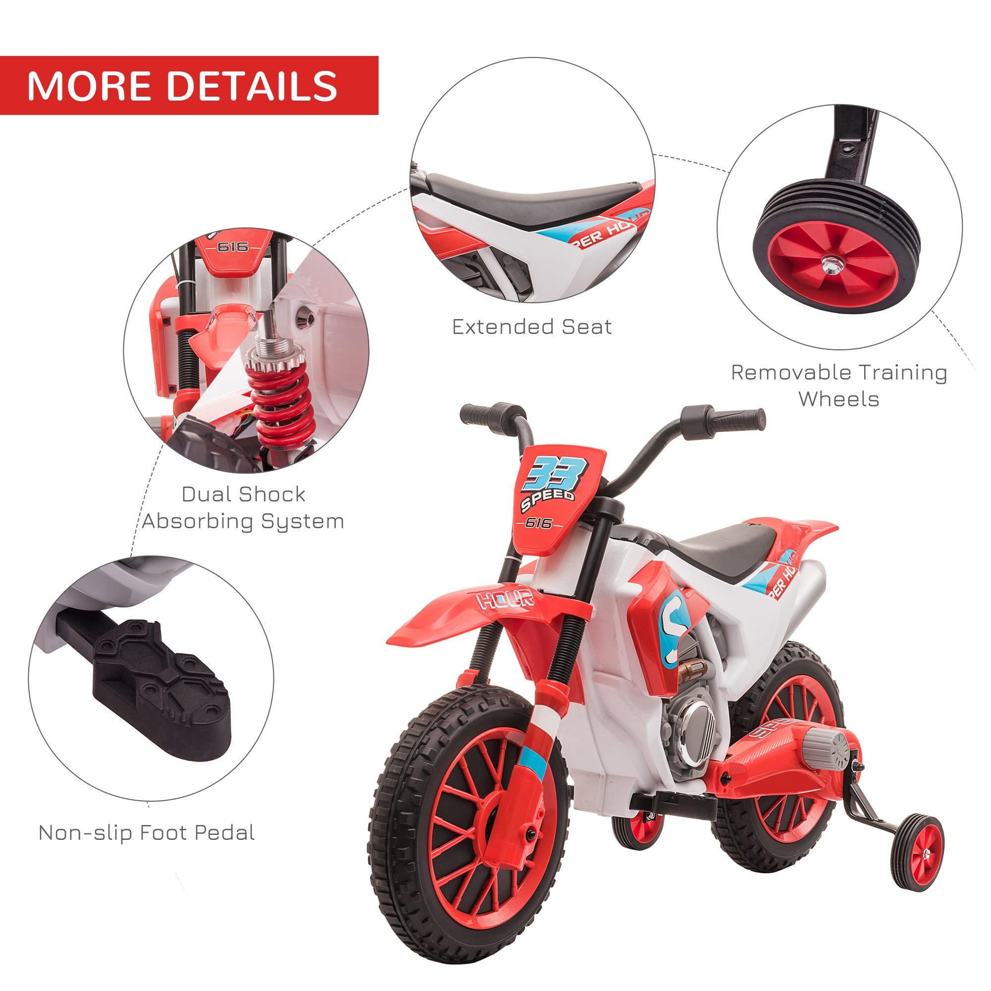 12V Kids Electric Motorcycle Dirt Bike - Battery Powered Ride On Toy with Training Wheels & Charger - Red Off-Road Street Bike for Boys & Girls - Perfect for Backyard Play, Birthday Gifts & Outdoor Adventures