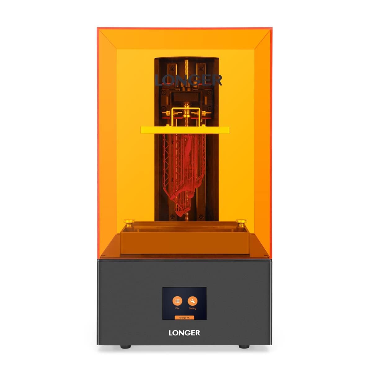 High Precision 4K 3D Printer Resin - Orange Photo Polymerization Resin for Monochrome LCD 3D Printers with 5.5 Inch Screen | Large Build Volume 4.72 x 2.68 x 7.48 Inch | Ideal for Miniatures, Jewelry & Dental Models | Fast Curing with Parallel LED Lighting