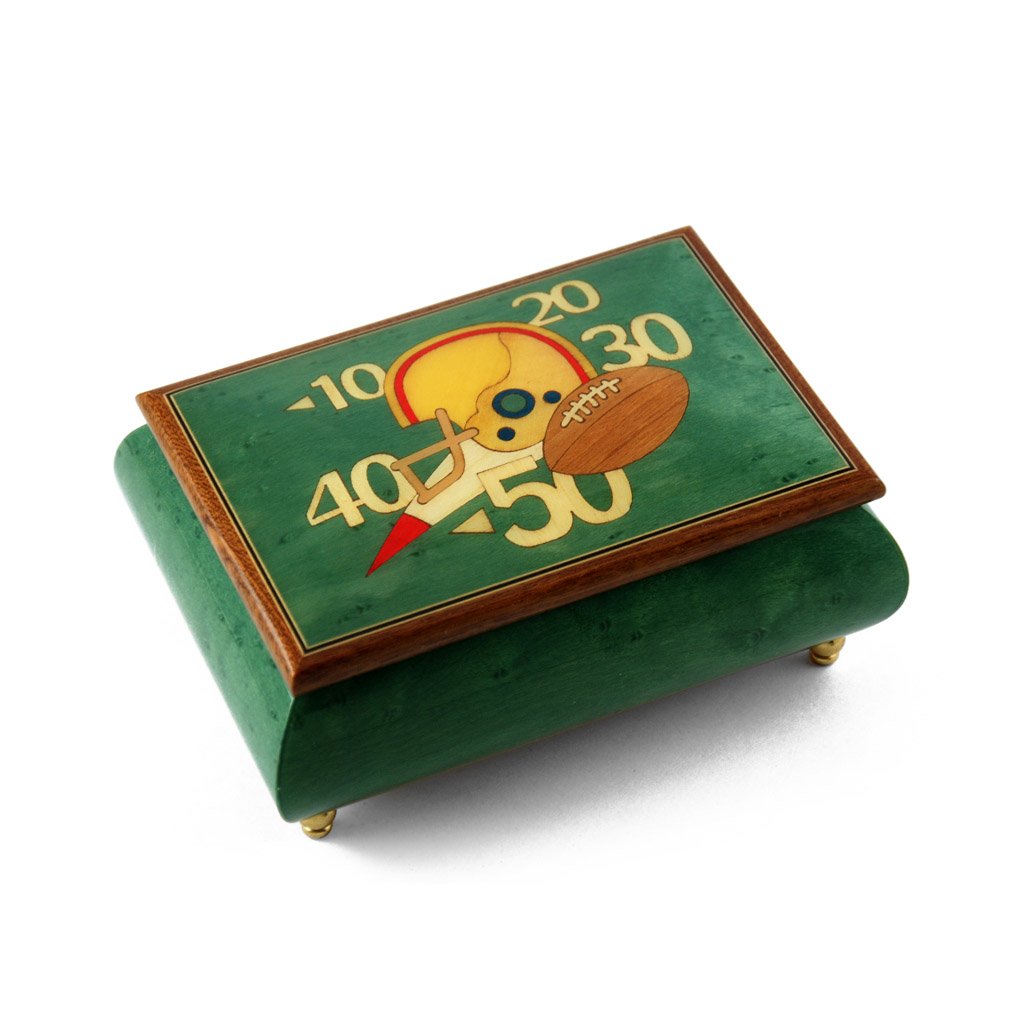 Collectible Football Sports Theme Wood Inlay Musical Jewelry Box - 30 Note Moon River Melody - Perfect Gift for Sports Fans & Music Lovers (Birthday, Anniversary, Valentine's Day)