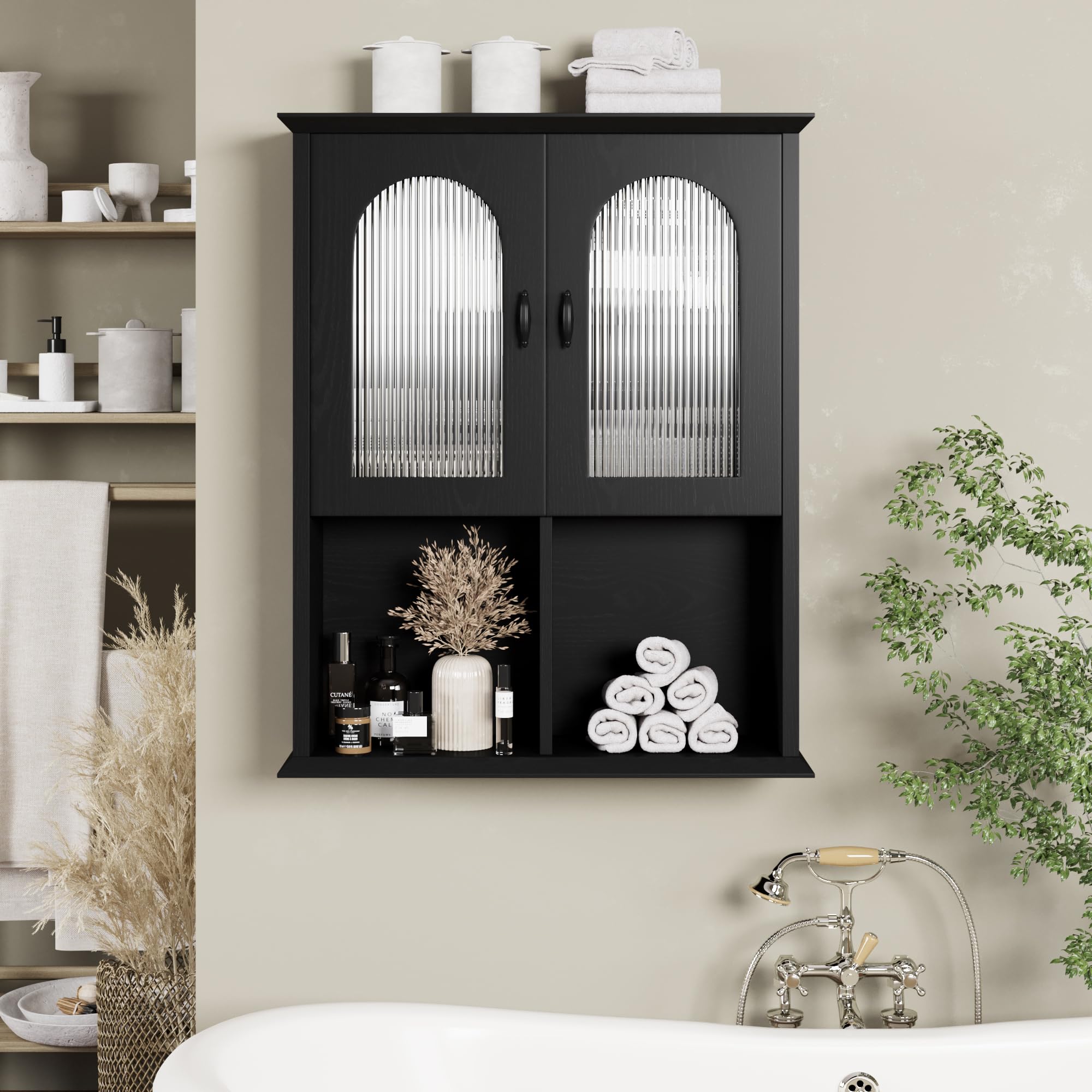 Modern Fluted Door Bathroom Wall Cabinet - 23.6