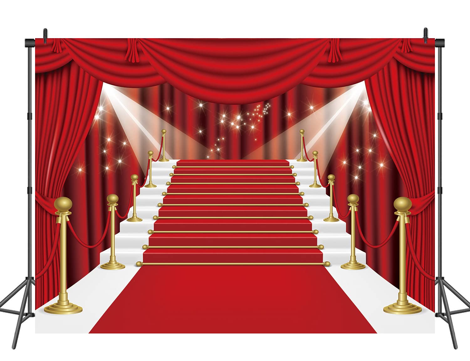 INRUI 8x6FT Red Curtain Photography Backdrop - Premium Red Carpet Stage Background for Film Stars, Celebrity Parties, Theater Performances & Hollywood Theme Events