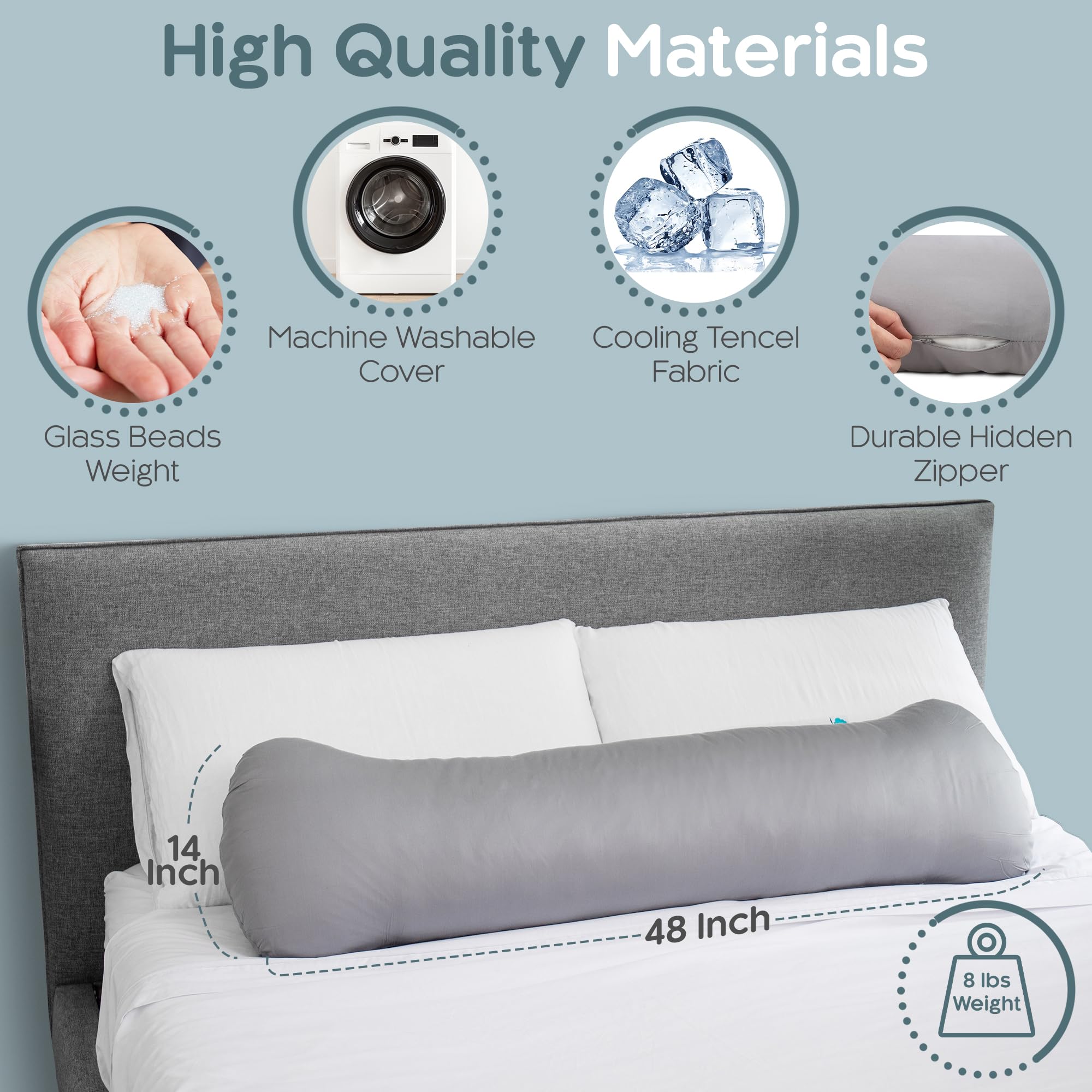 8lbs Weighted Body Pillow for Adults - Cooling Full Body Pillow for Side Sleepers - X-Large 48
