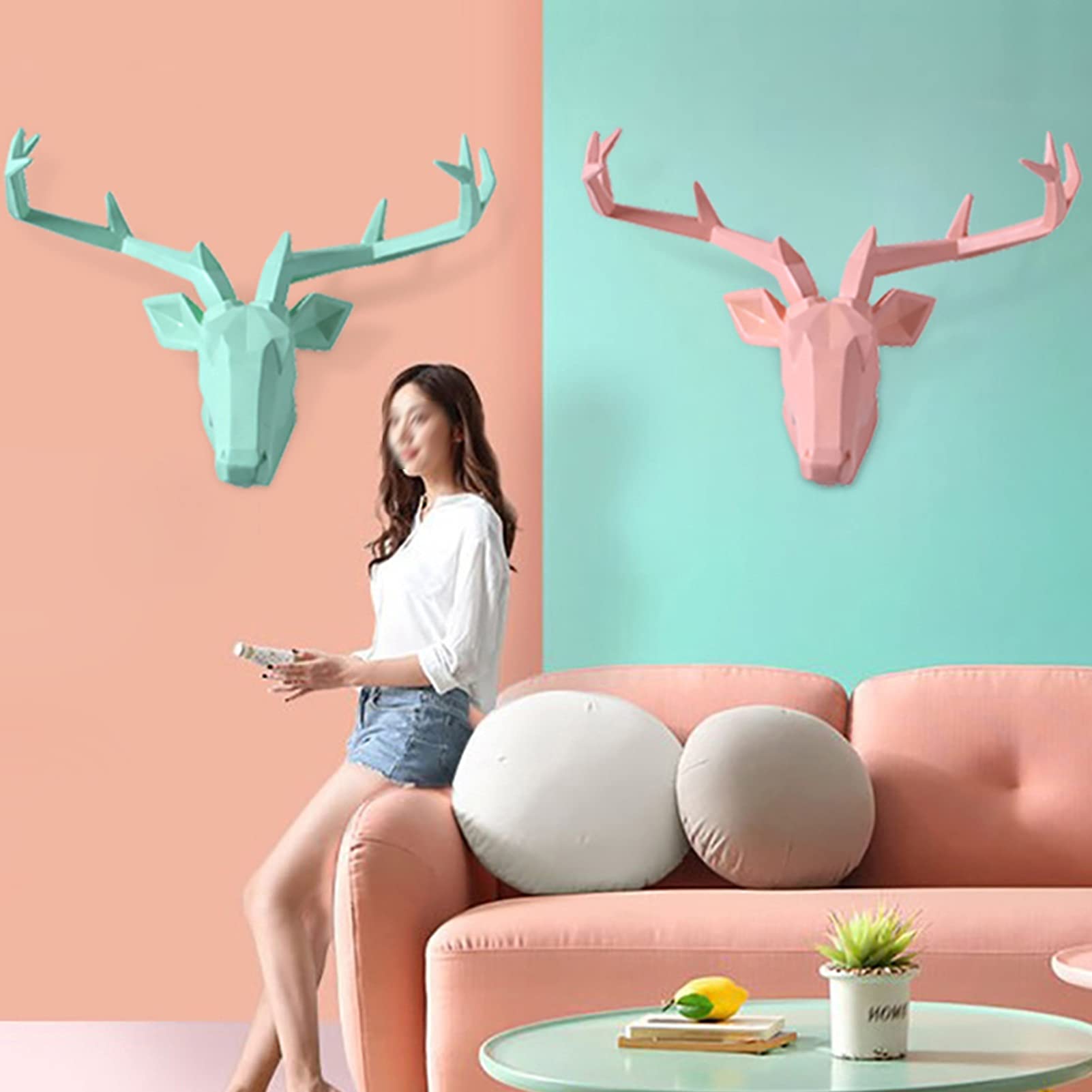 Modern Geometric Deer Head Wall Decor - Handmade Faux Taxidermy Sculpture for Farmhouse & Contemporary Home Decor | Black Finish | Perfect for Living Room, Bedroom or Office Wall Art