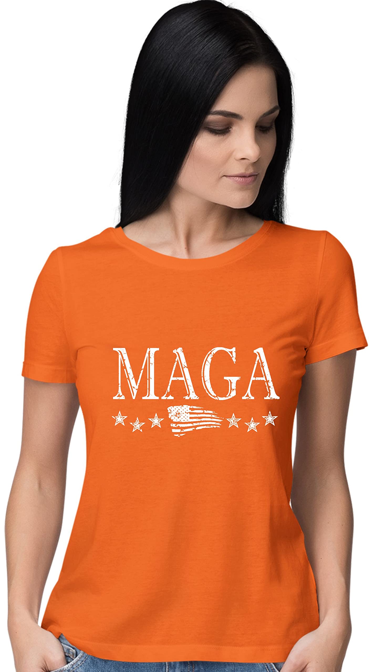 Women's MAGA America First T-Shirt - Patriotic Political Graphic Tee for Trump Supporters - Great for Rallies, Campaign Events & 4th of July Celebrations